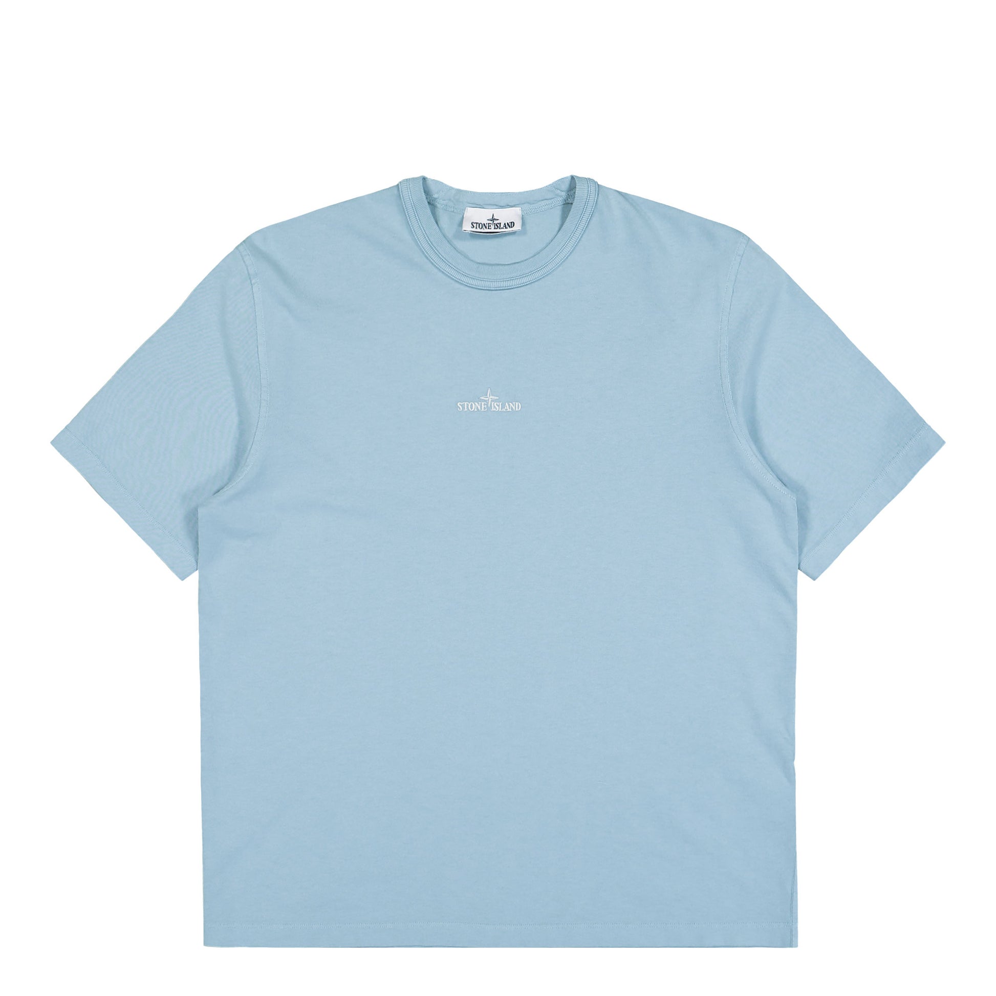 Stone Island Combed Organic Cotton Jersey T-Shirt Powder Blue T-Shirts L1S152100025-S0115 V004A  Detail View 1 | GATE
