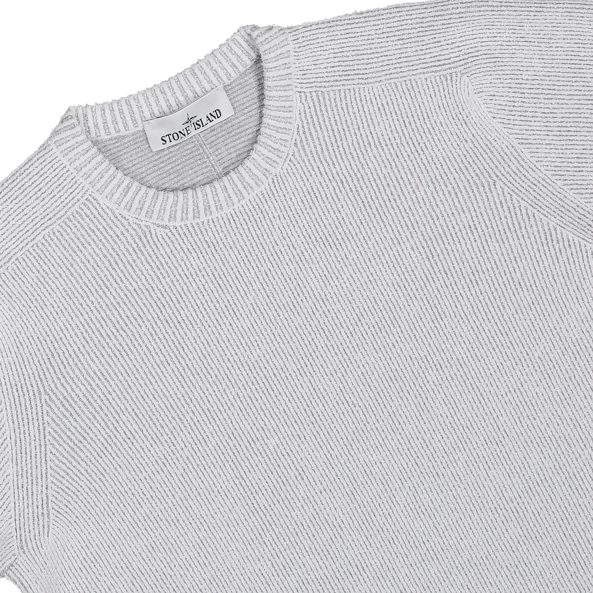 Stone Island Plated Rib Cotton Boucle Crewneck Melange Pearl Grey Sweatshirts L1S155100033-S0N12 V0M61 Detail View 3 | GATE
