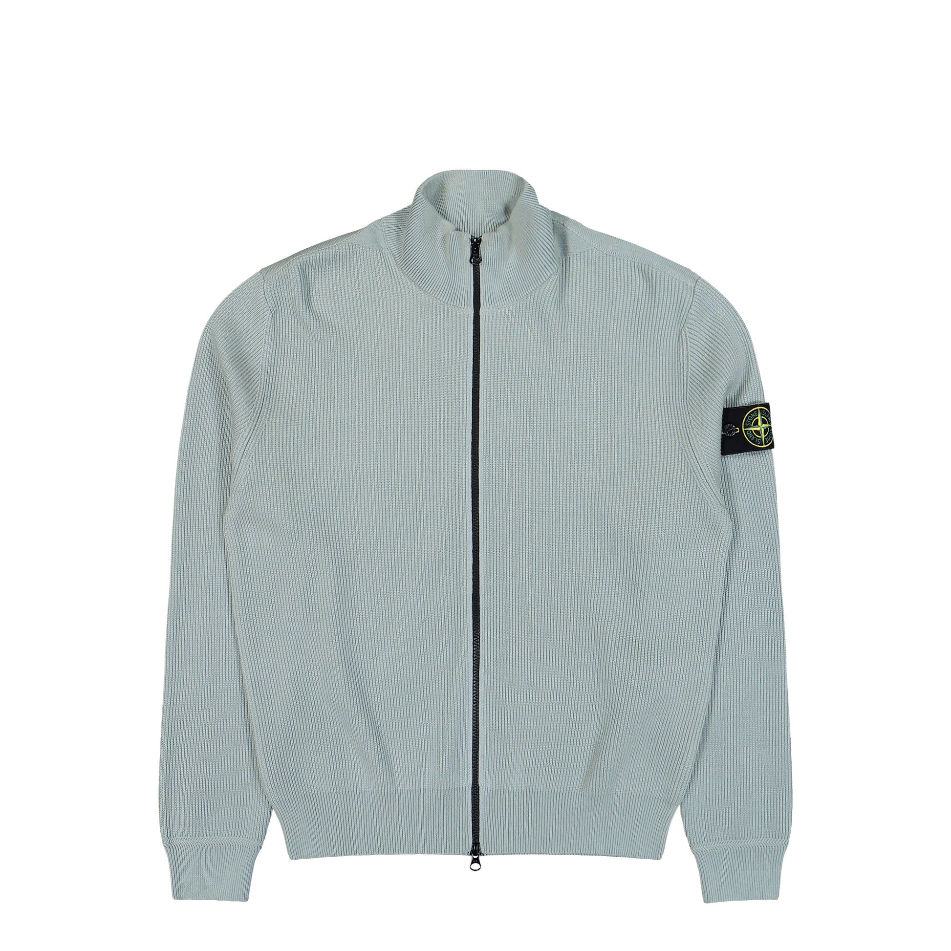 Stone Island Ribbed Soft Organic Cotton Zip Up Cardigan Sage  Cardigans L1S155100126-S00D8 V0055 Detail View 1 | GATE
