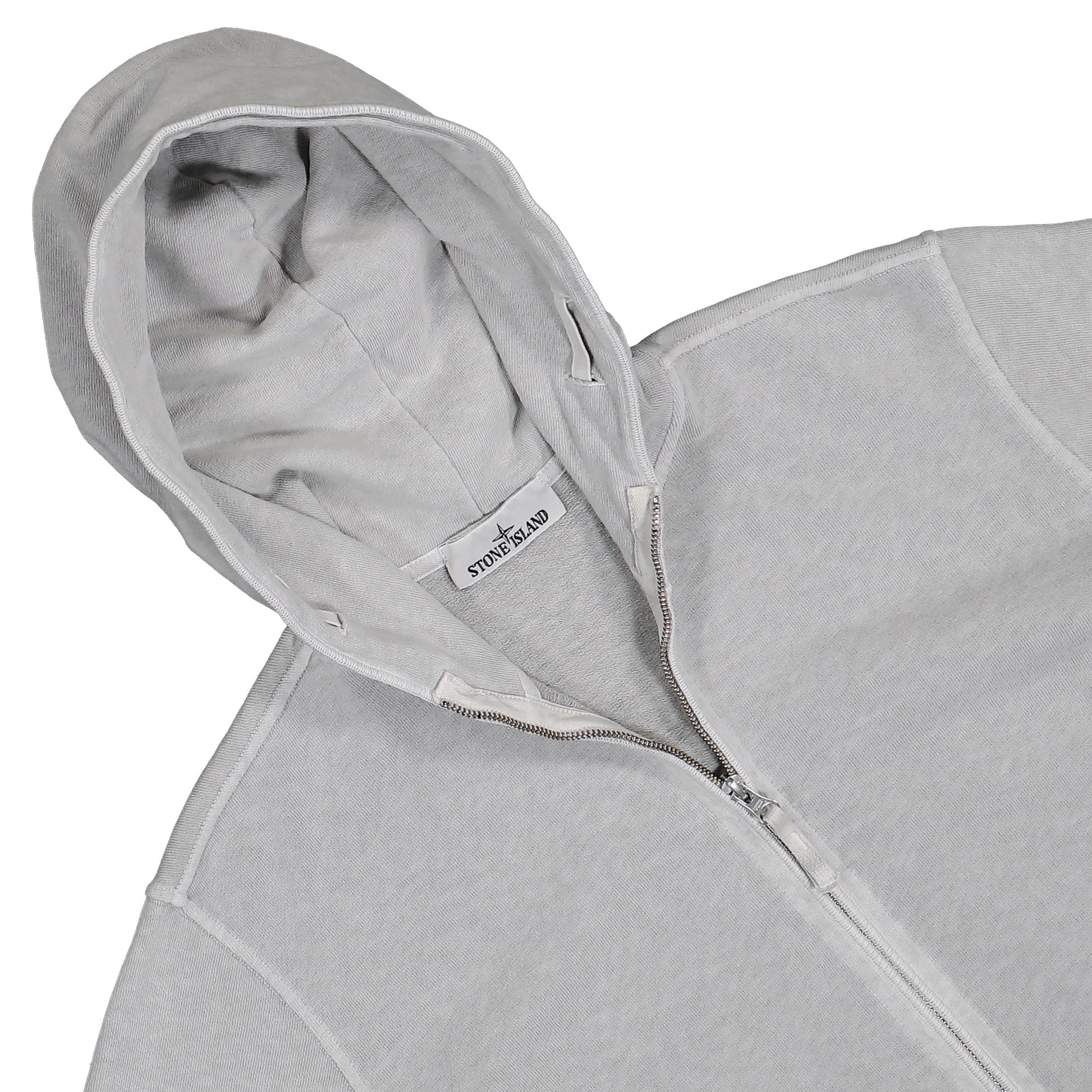 Stone Island Malfile Fleece Old Effect Zip Up Hoodie Sweater Pearl Grey Tracksuit Tops L1S156100032-S0060 V0161 Detail View 3 | GATE
