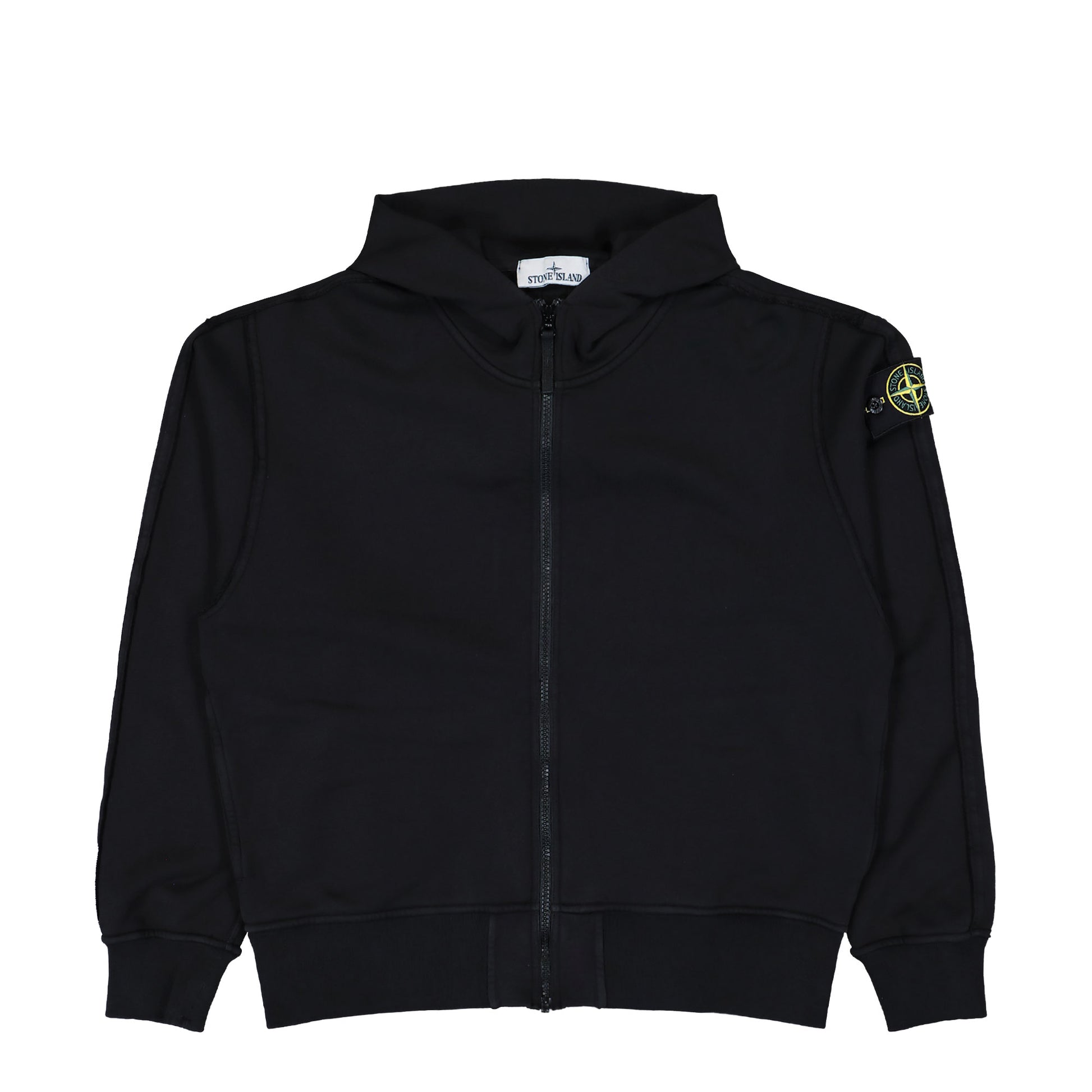 Stone Island Organic Cotton Fleece Zip Up Hoodie Sweater Black Tracksuit Tops L1S156100039-S0051 V0029 Detail View 1 | GATE
