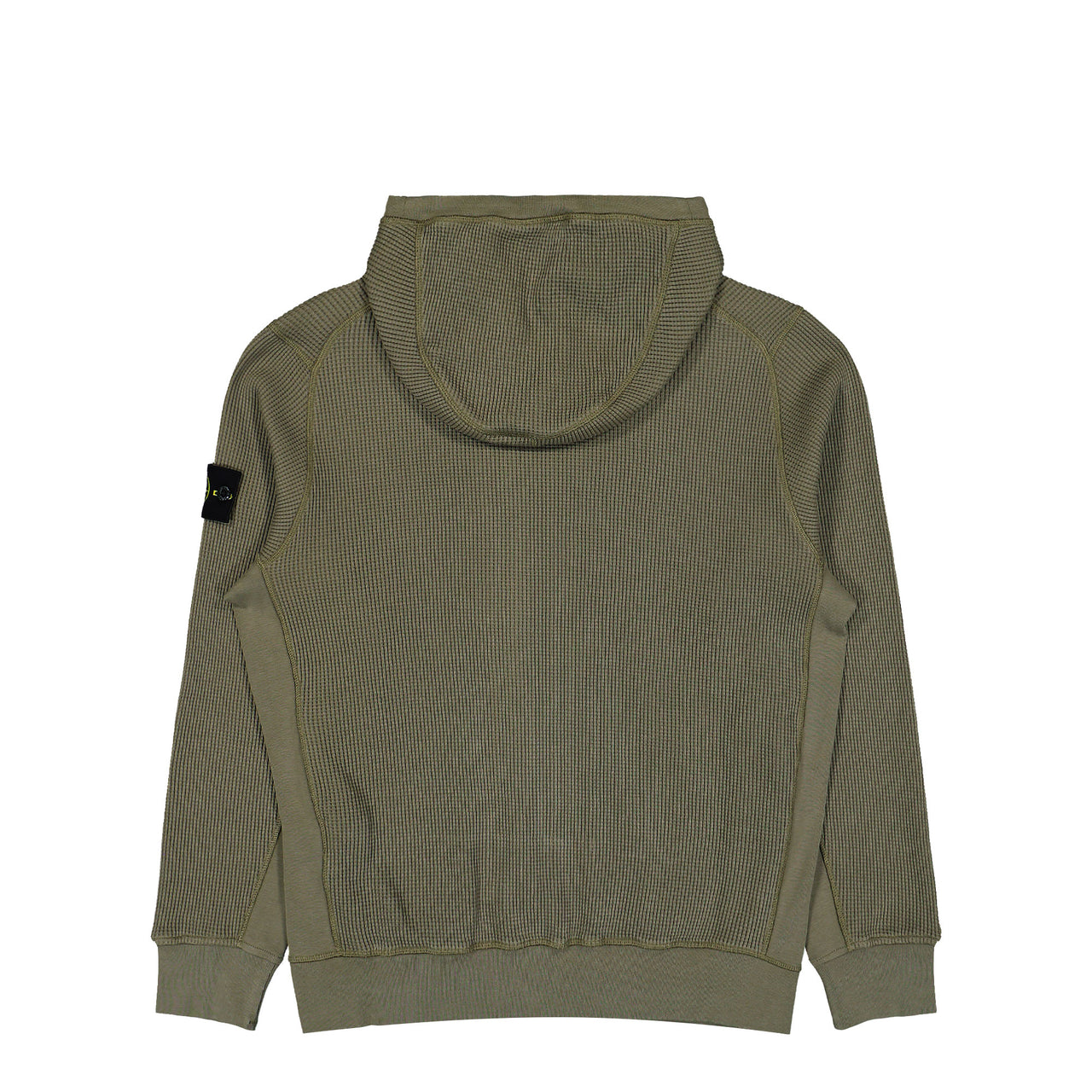 Stone Island Organic Cotton Waffle Fleece Zip Up Hoodie Sweater Military Green Tracksuit Tops L1S15 6100058-S0044 V005G Detail View 1 | GATE