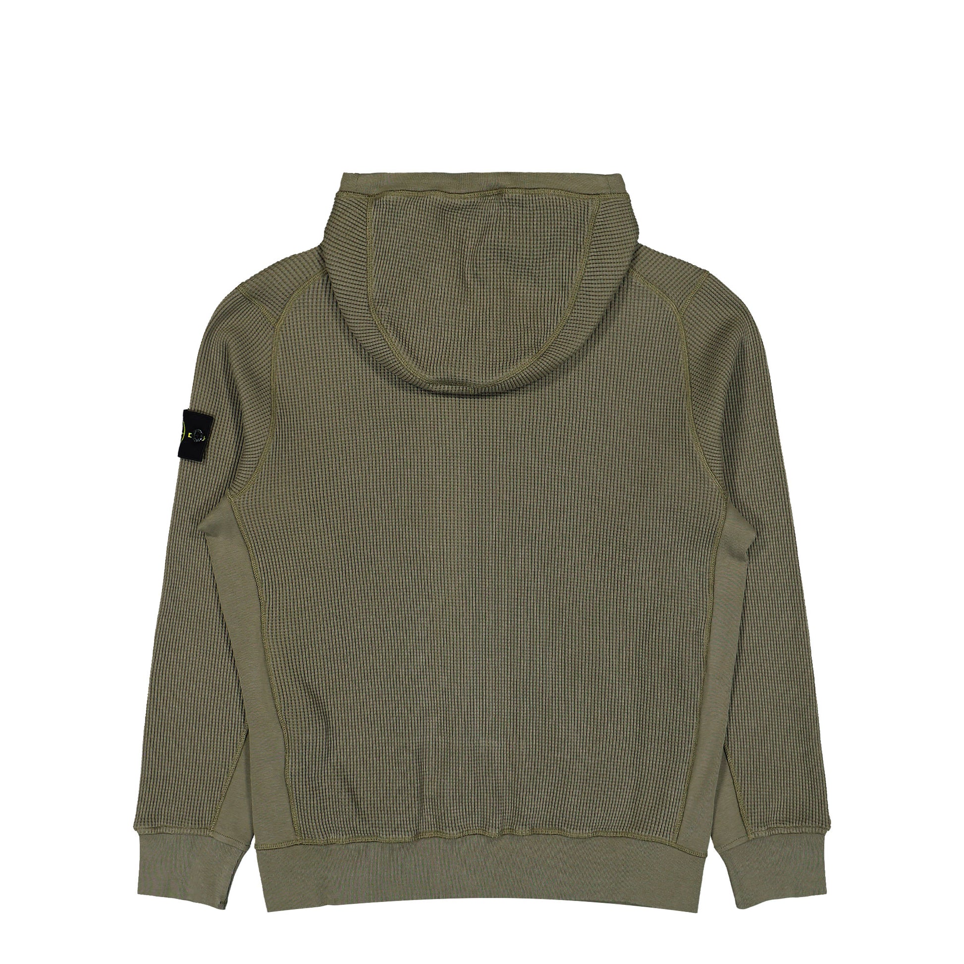 Stone Island Organic Cotton Waffle Fleece Zip Up Hoodie Sweater Military Green Tracksuit Tops L1S15 6100058-S0044 V005G Detail View 2 | GATE