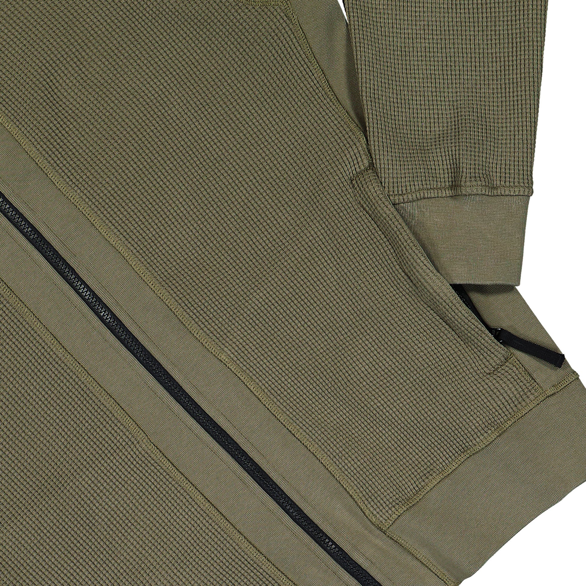 Stone Island Organic Cotton Waffle Fleece Zip Up Hoodie Sweater Military Green Tracksuit Tops L1S15 6100058-S0044 V005G Detail View 4 | GATE