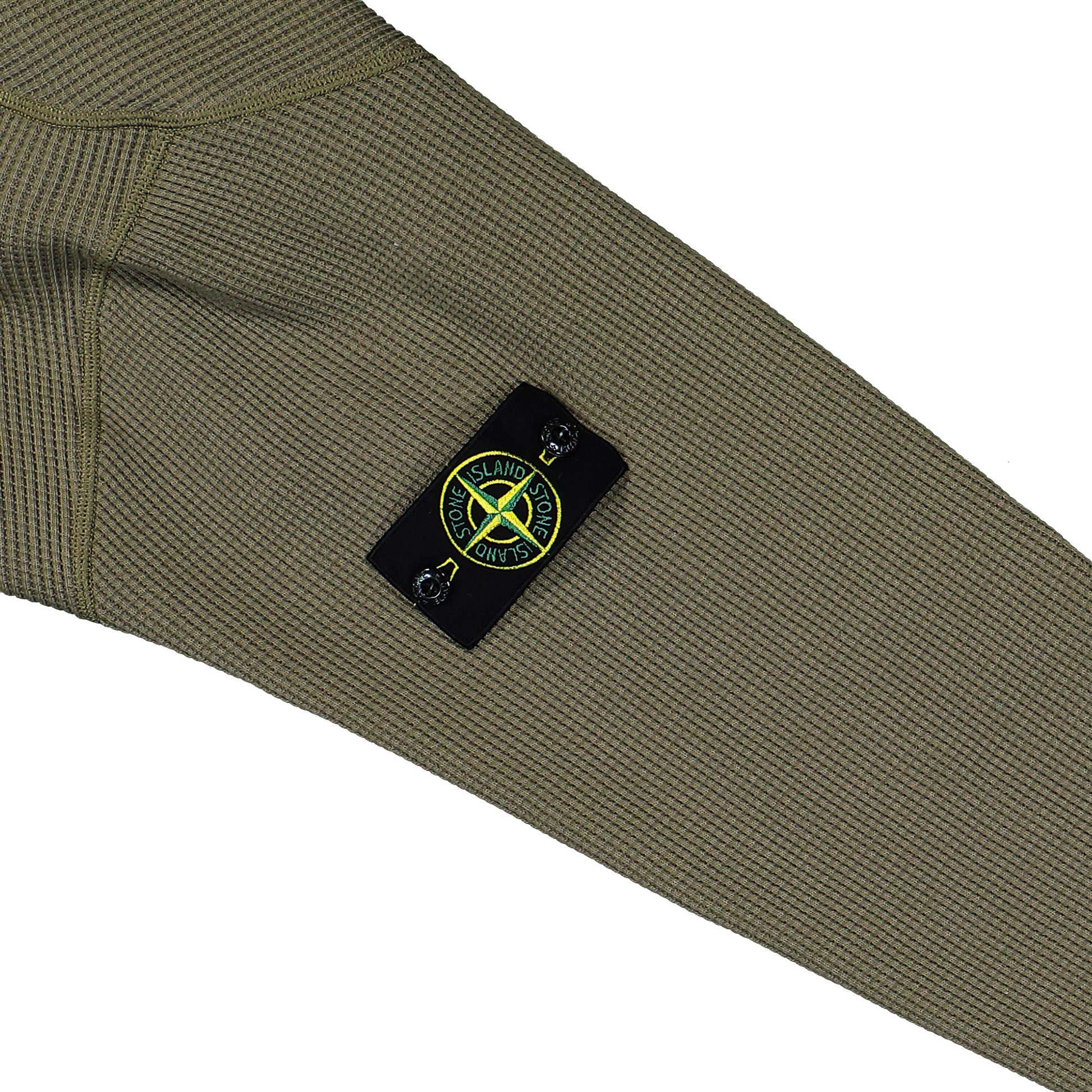 Stone Island Organic Cotton Waffle Fleece Zip Up Hoodie Sweater Military Green Tracksuit Tops L1S15 6100058-S0044 V005G Detail View 5 | GATE