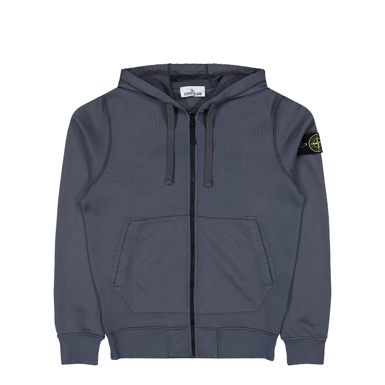 Stone Island Organic Cotton Fleece Zip Up Hoodie Sweater Blue Grey Tracksuit Tops L1S156100061-S0051 V002D Detail View 1 | GATE
