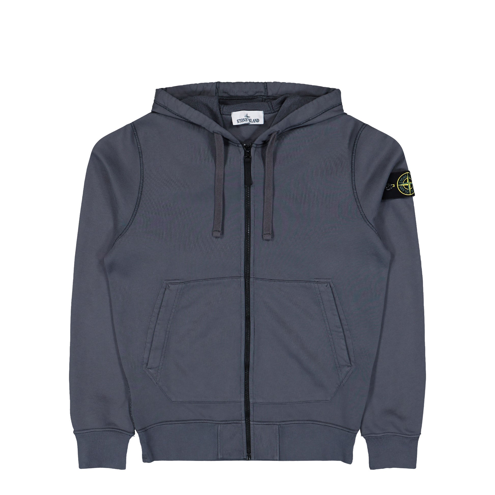 Stone Island Organic Cotton Fleece Zip Up Hoodie Sweater Blue Grey Tracksuit Tops L1S156100061-S0051 V002D Detail View 1 | GATE
