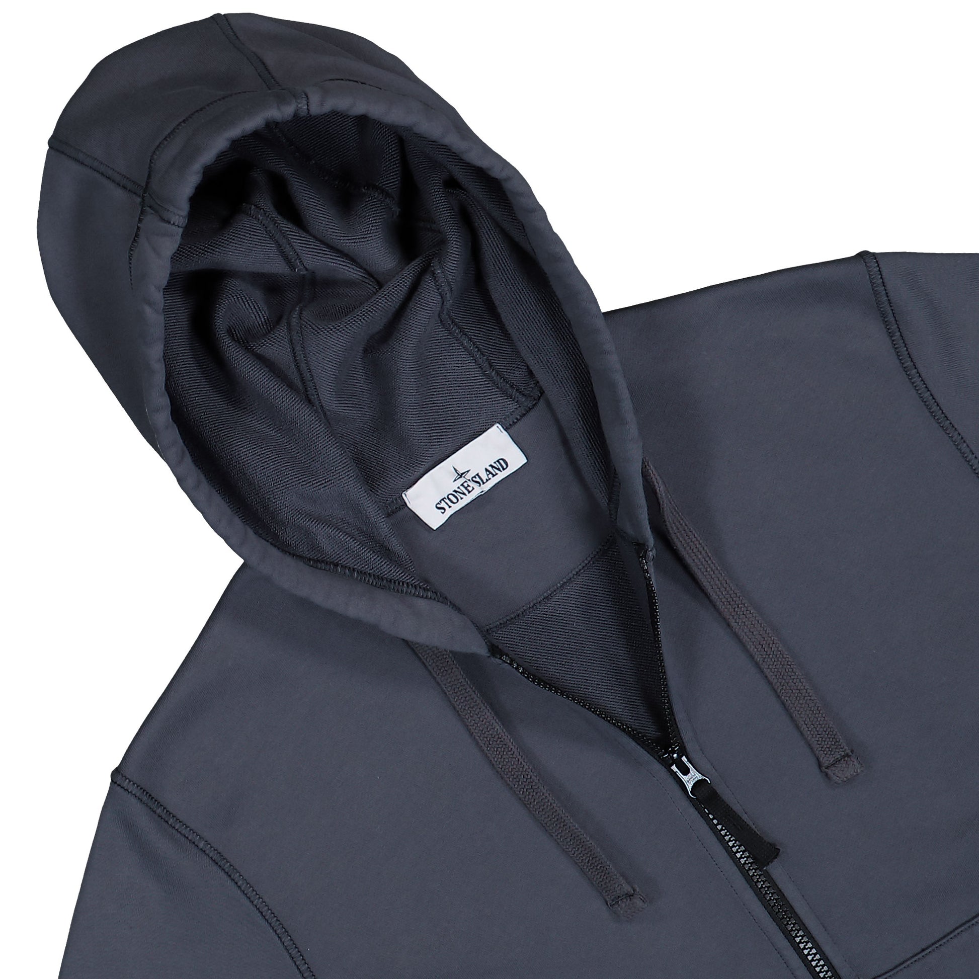 Stone Island Organic Cotton Fleece Zip Up Hoodie Sweater Blue Grey Tracksuit Tops L1S156100061-S0051 V002D Detail View 3 | GATE
