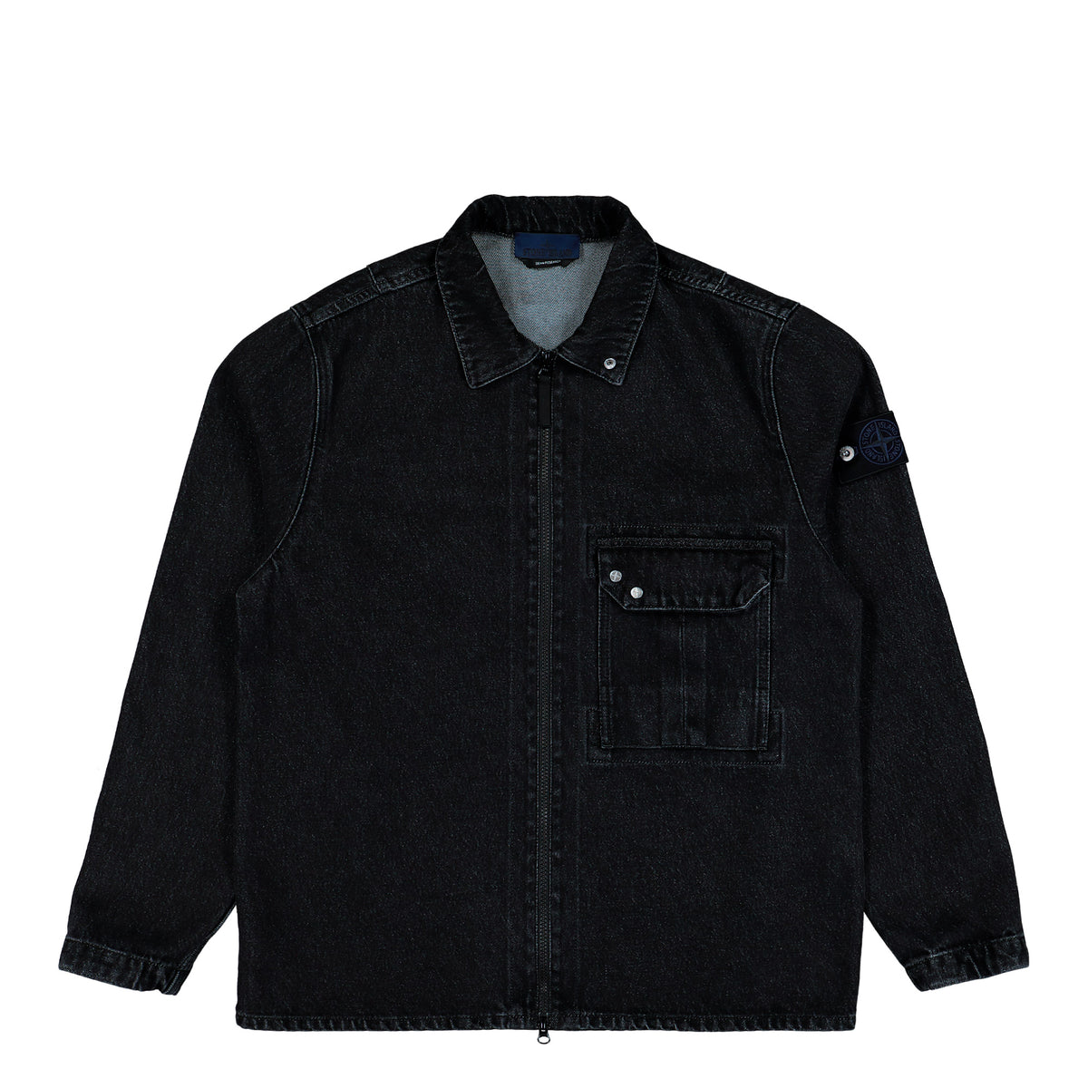 Stone Island Black Cotton Zip-Up Denim Overshirt Black Medium Wash Shirts L2S141200002-S0J32 VJ902 Detail View 1 | GATE