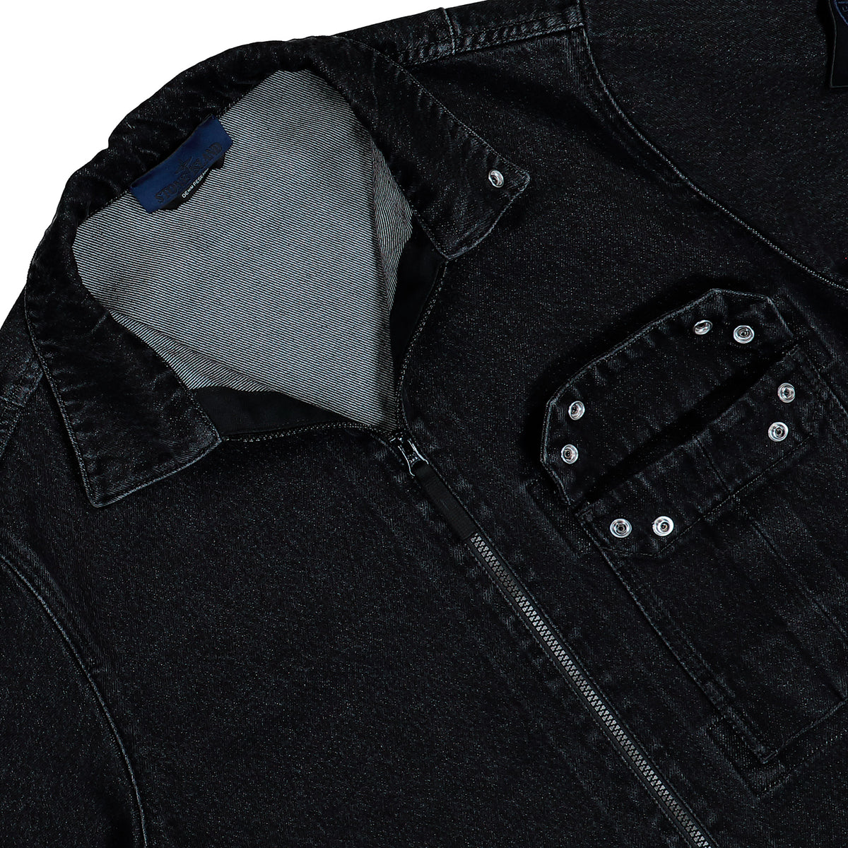 Stone Island Black Cotton Zip-Up Denim Overshirt Black Medium Wash Shirts L2S141200002-S0J32 VJ902 Detail View 3 | GATE