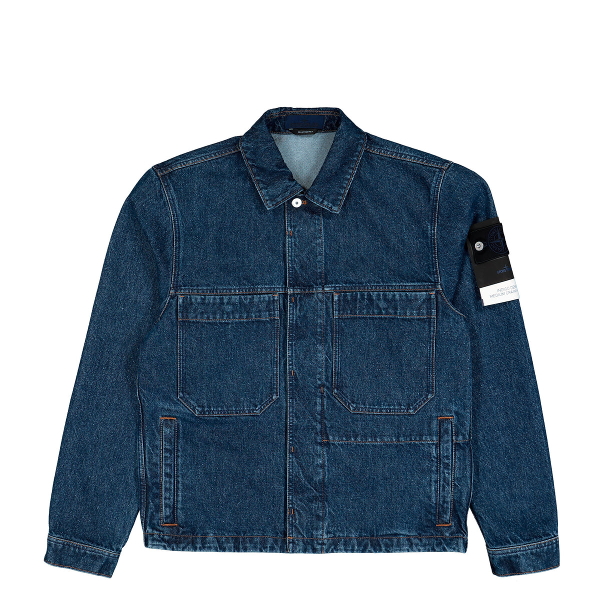 Stone Island Grainy Wash Indigo Denim Biker Jacket Blue Medium Wash Jackets L2S144100006-S0J34 VJ202 Detail View 1 | GATE