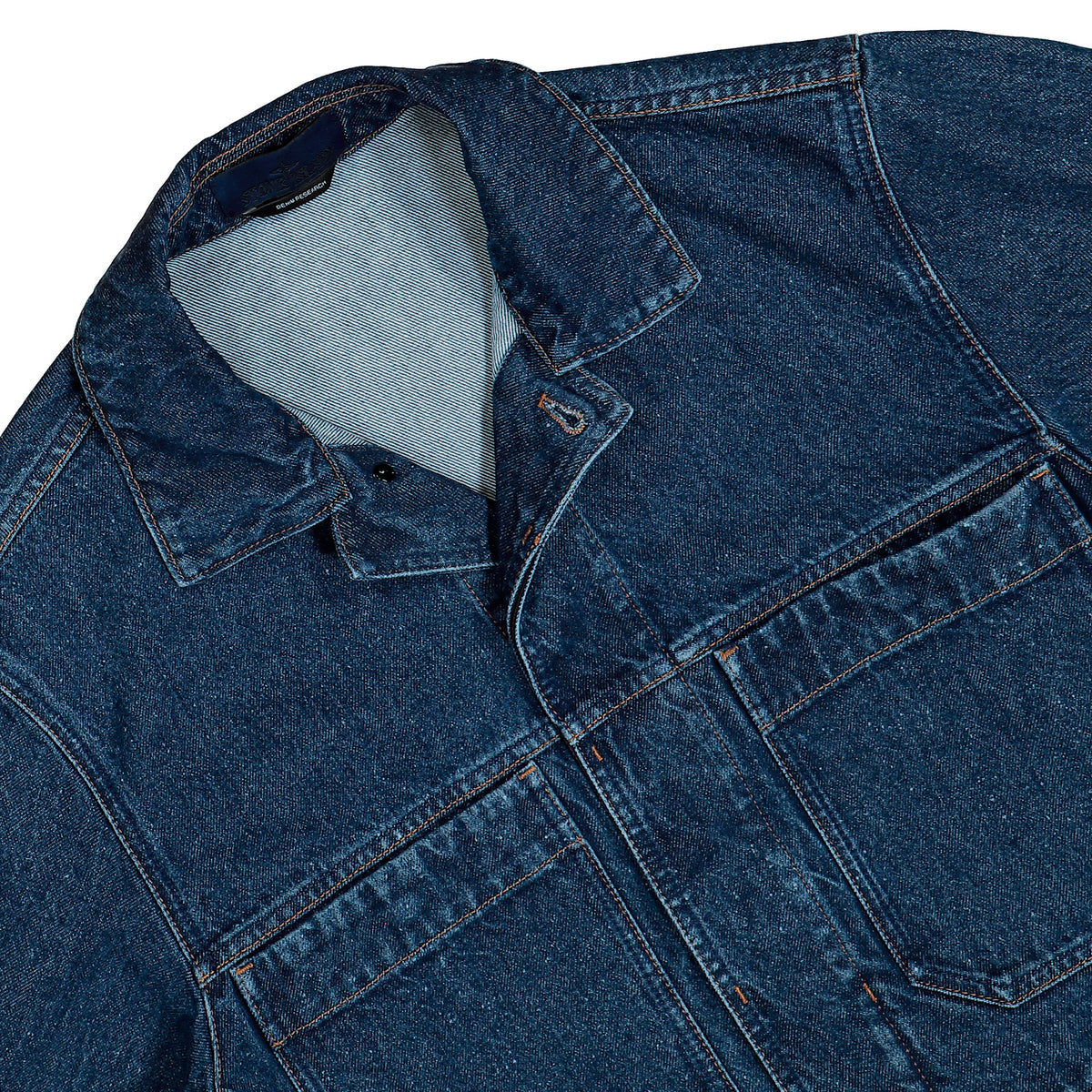 Stone Island Grainy Wash Indigo Denim Biker Jacket Blue Medium Wash Jackets L2S144100006-S0J34 VJ202 Detail View 3 | GATE