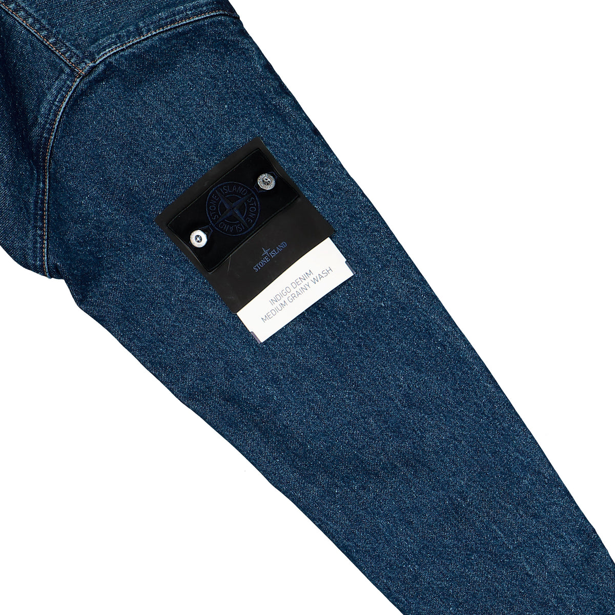 Stone Island Grainy Wash Indigo Denim Biker Jacket Blue Medium Wash Jackets L2S144100006-S0J34 VJ202 Detail View 5 | GATE