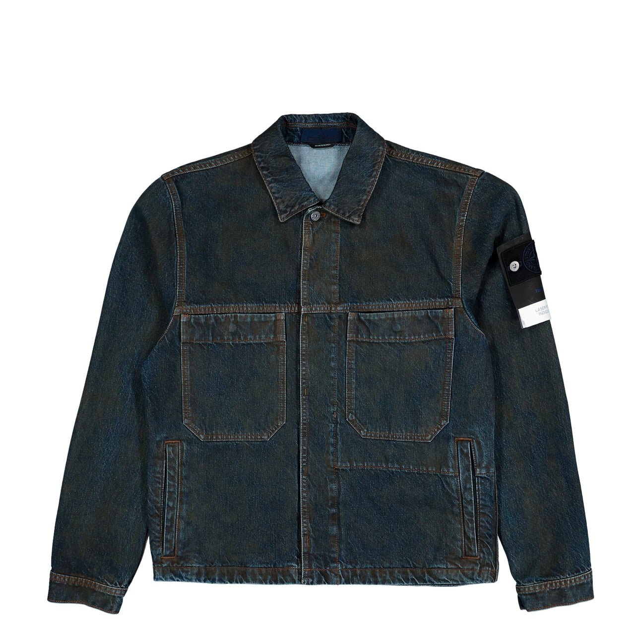 Stone Island Laser Pigment Indigo Denim Biker Jacket Blue Black Jackets L2S144100006-S0J40 VJ229 Detail View 1 | GATE