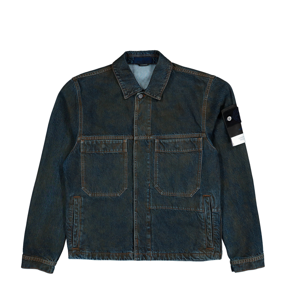 Stone Island Laser Pigment Indigo Denim Biker Jacket Blue Black Jackets L2S144100006-S0J40 VJ229 Detail View 1 | GATE