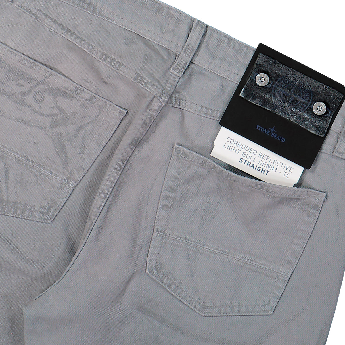 Stone Island Light Bull Denim-TC Reflective Lamination Jeans Grey Denim L2S14J100005-S0J28 V0060 Detail View 7 | GATE