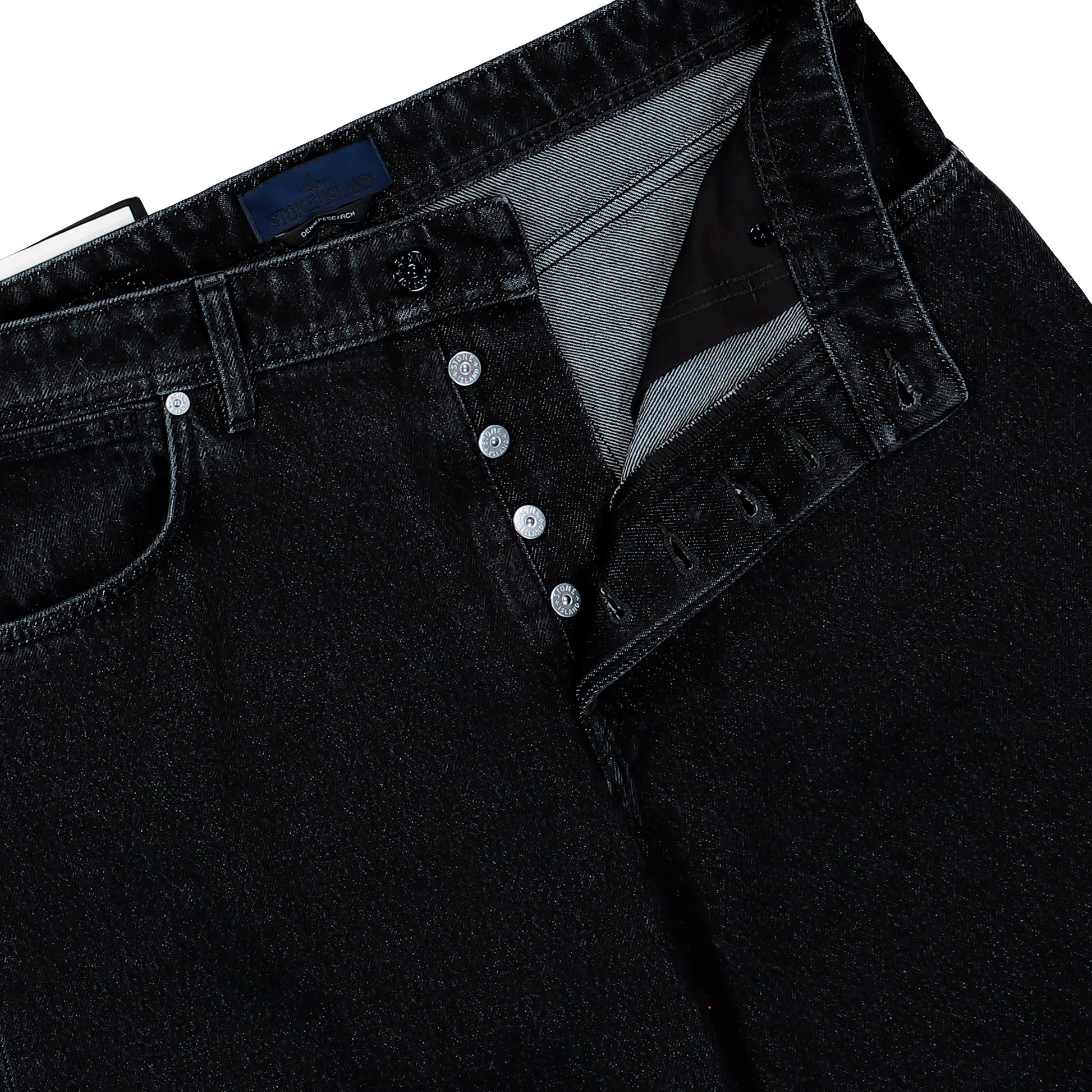 Stone Island Loose-Fit Grainy Wash Black Denim Trousers Black Medium Wash Denim L2S14J100006-S0J32 VJ902 Detail View 4 | GATE