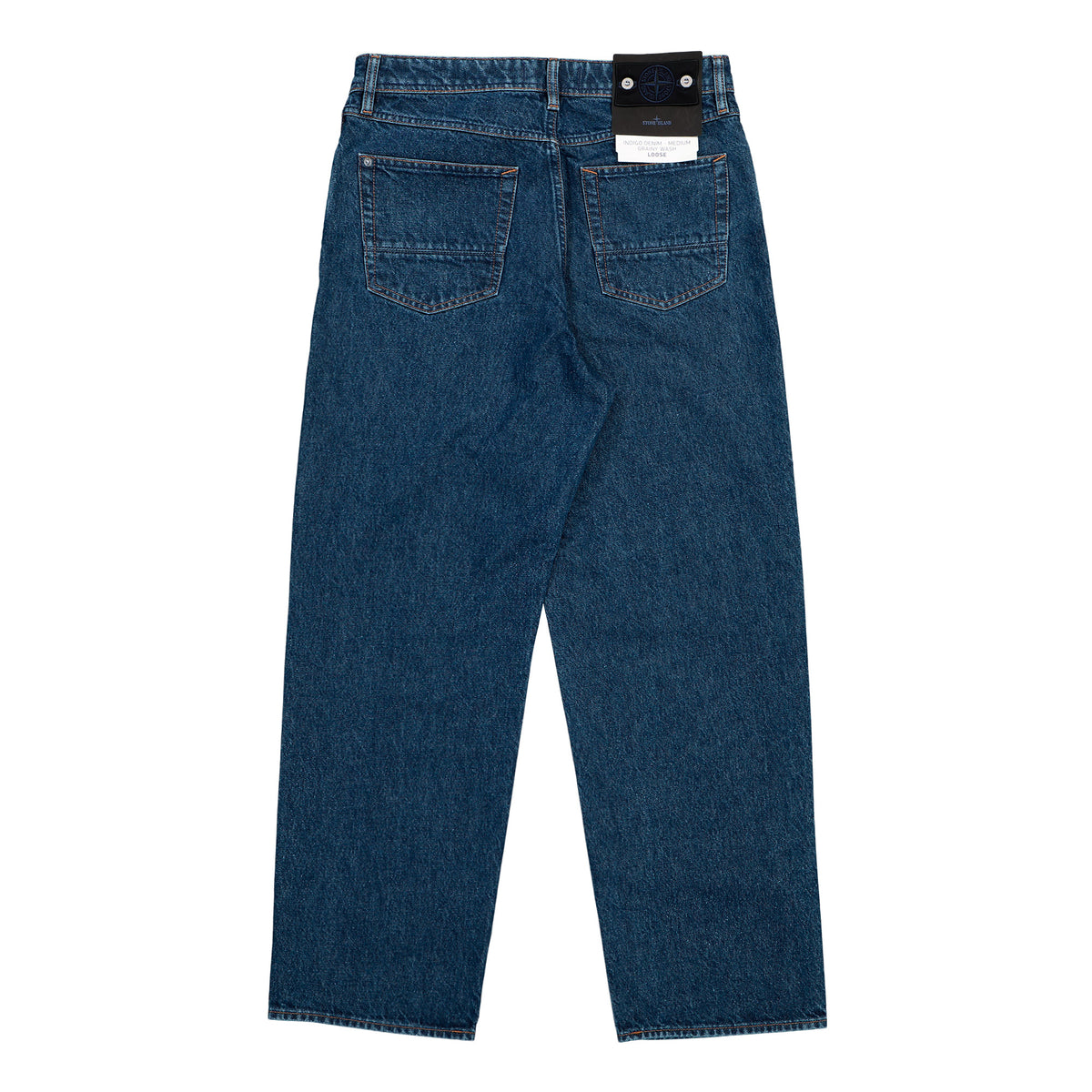 Stone Island Loose-Fit Grainy Wash Indigo Denim Trousers Blue Medium Wash Denim L2S14J100006-S0J34 VJ202 Detail View 2 | GATE