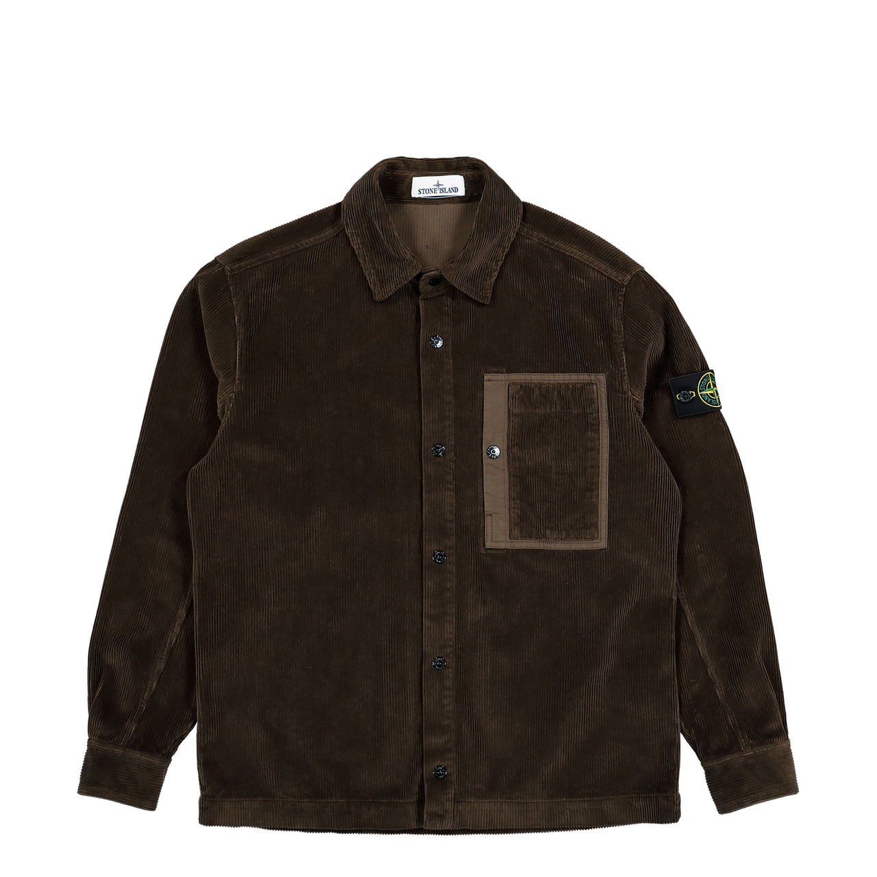 Stone Island Comfort-Fit Snap-Front Corduroy Overshirt With Chest Pocket Coal Grey Shirts L2S154100013-S0483 V0029 Detail View 1 | GATE