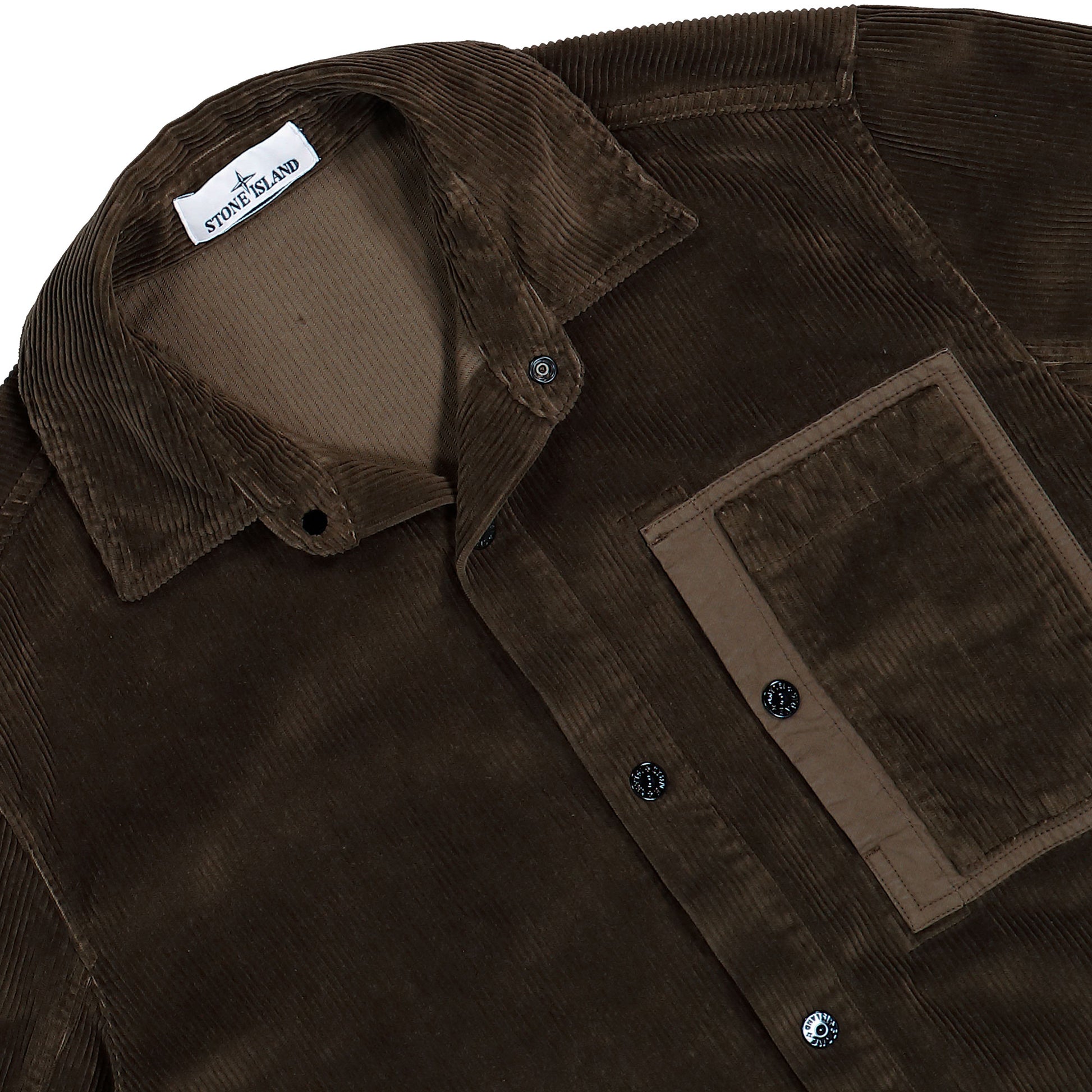 Stone Island Comfort-Fit Snap-Front Corduroy Overshirt With Chest Pocket Coal Grey Shirts L2S154100013-S0483 V0029 Detail View 3 | GATE
