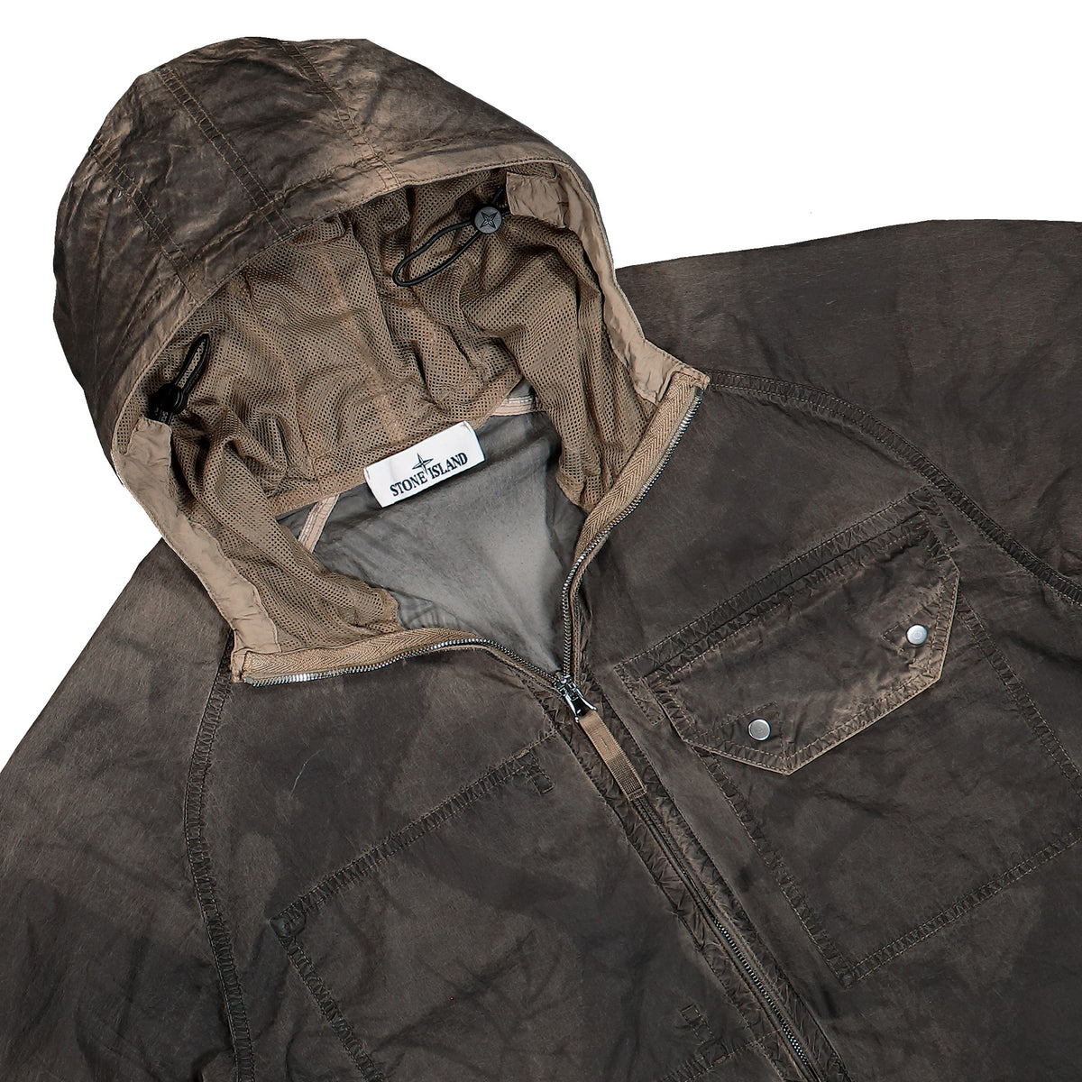 Stone Island Laser Forest Camo Crinkle Reps-TC Zip-Up Overshirt Biscuit Jackets L2S151200038-S0E16 V0094 Detail View 3 | GATE