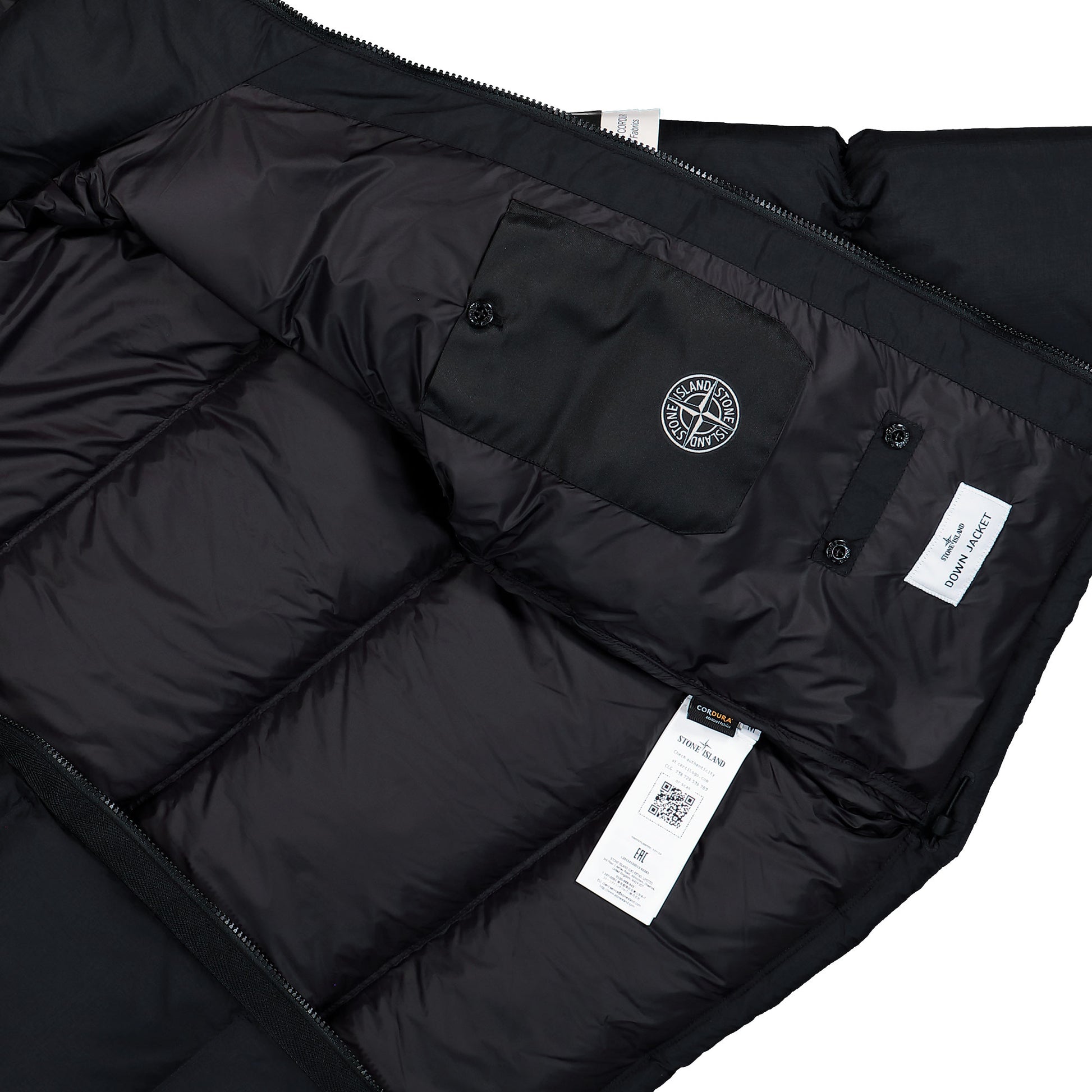 Stone Island Ripstop CORDURA® Tear Resistant Down Jacket With Detachable Hood Black Jackets L2S154100013-S0483 V0029 Detail View 6 | GATE
