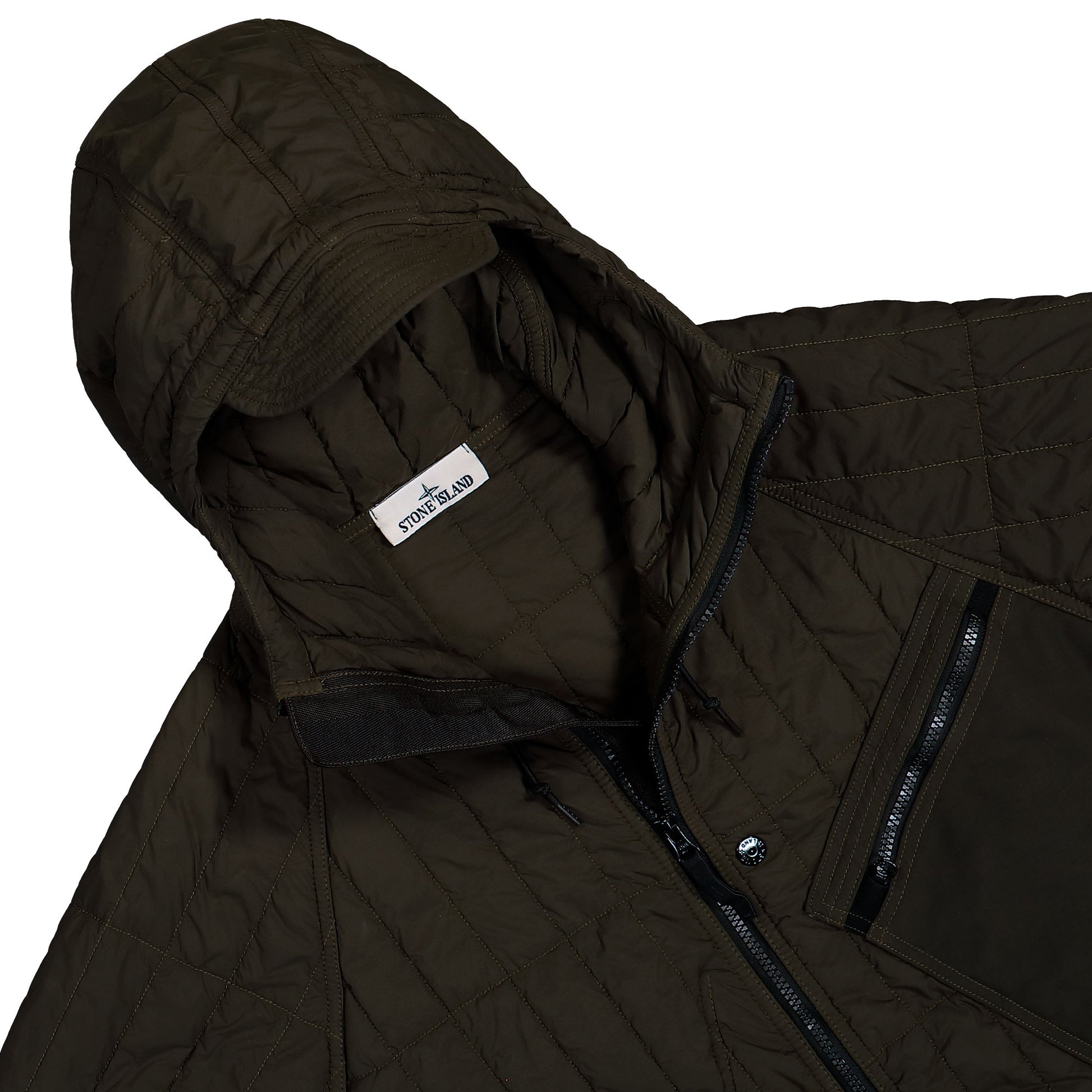 Stone Island Ultralight Nylon Quilted-TC Padded Hooded Jacket With Anti Drop Grey Jackets L2S154100015-S0418 V0078 Detail View 3 | GATE