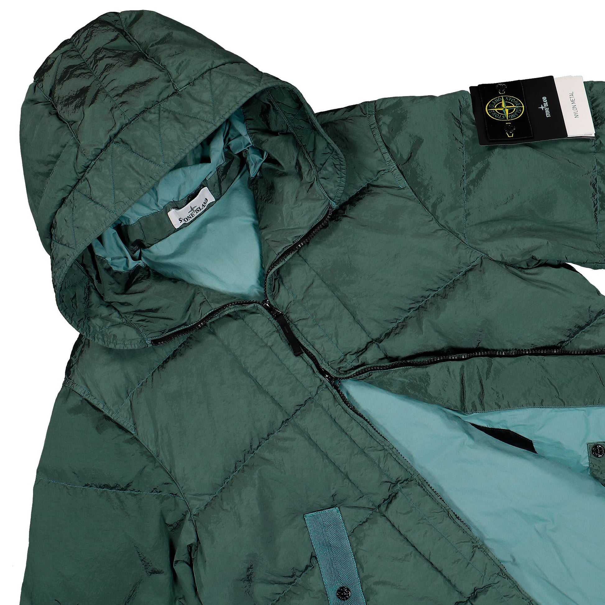 Stone Island Nylon Metal Down Jacket W Anti Drop Finish Ocean Green Jackets L2S154100019-S0019 V005T Detail View 3 | GATE
