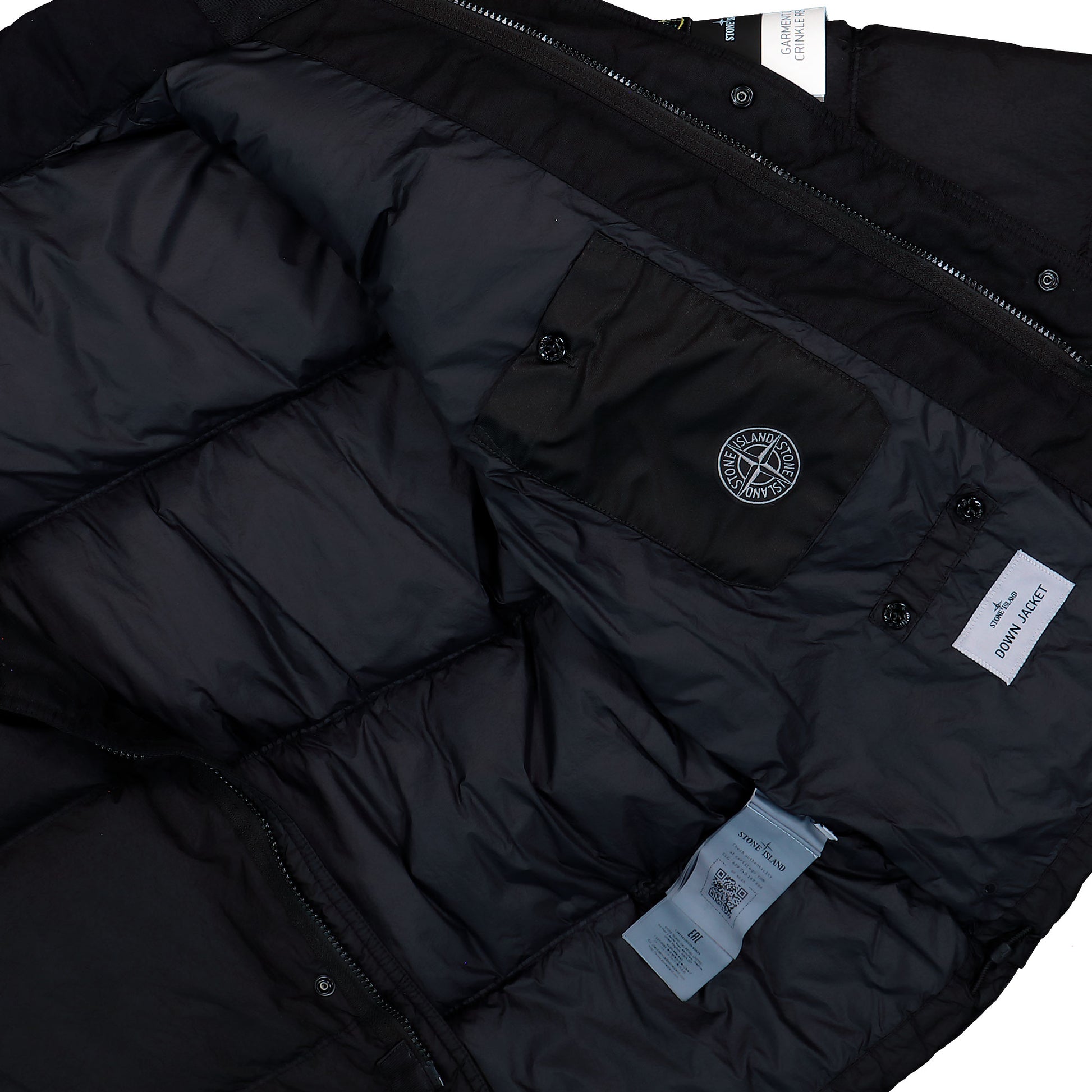 Stone Island Garment Dyed Crinkle Reps NY Down Jacket With Wind Resistance Black Jackets L2S154100109-S0A23 V0029 Detail View 5 | GATE