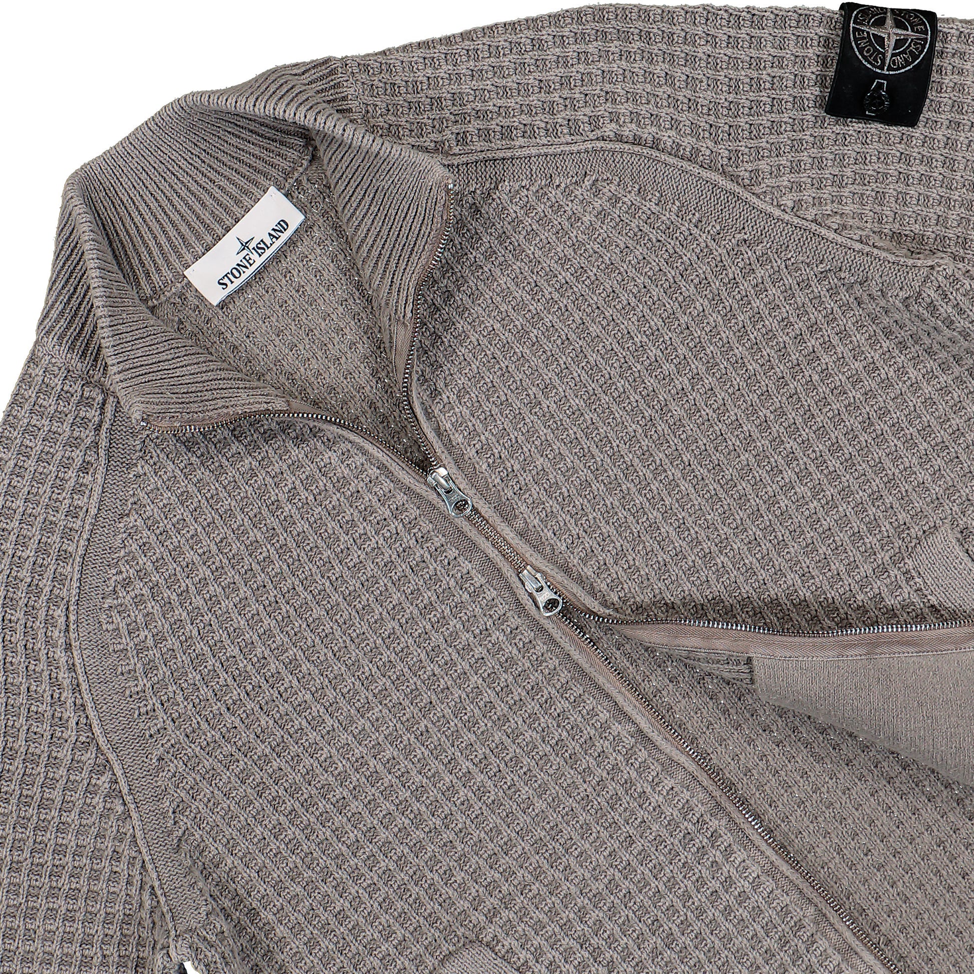 Stone Island Knitted Full-Zip Cardigan Grey Cardigans L2S155100034-S00TC V0060 Detail View 3 | GATE