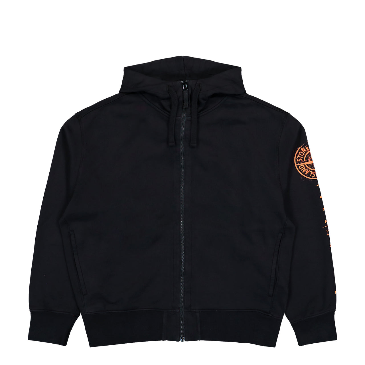 Stone Island Oversized Zip-Up Hooded Sweatshirt With Vertical Placement Print Black  Knits L2S156100009-S0467 V0029 Detail View 1 | GATE
