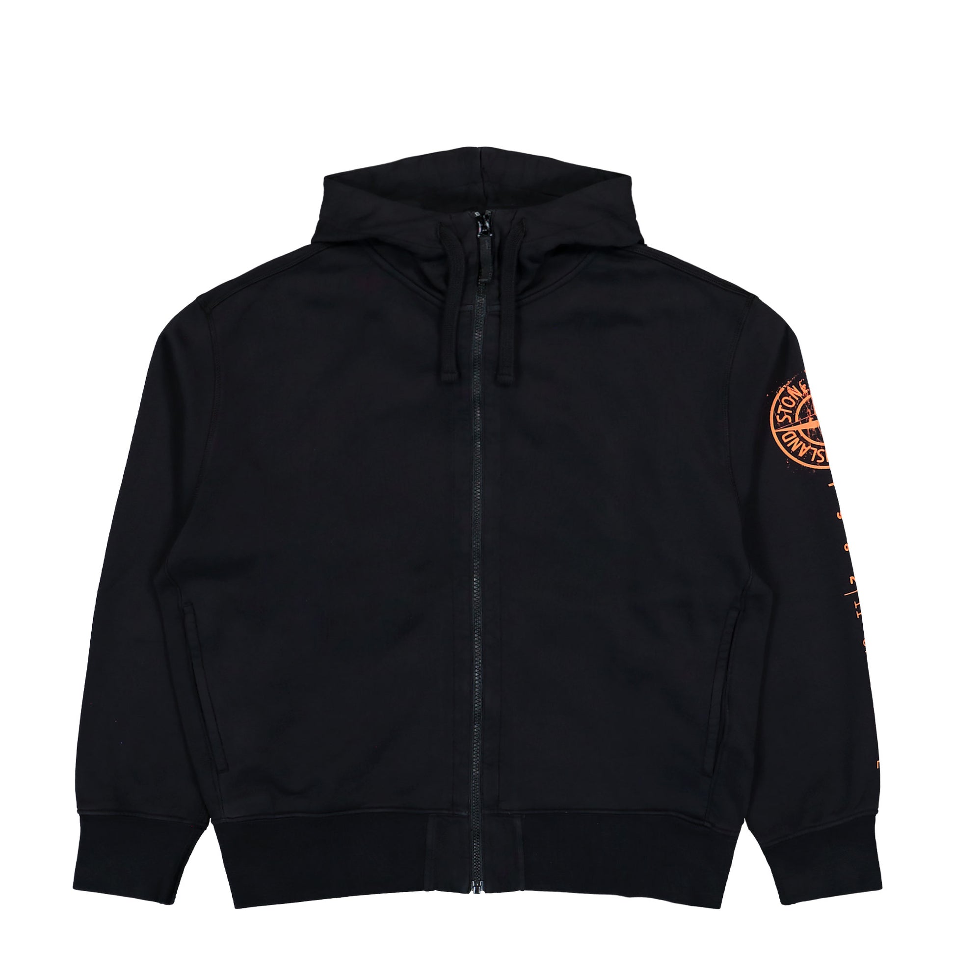 Stone Island Oversized Zip-Up Hooded Sweatshirt With Vertical Placement Print Black  Knits L2S156100009-S0467 V0029 Detail View 1 | GATE
