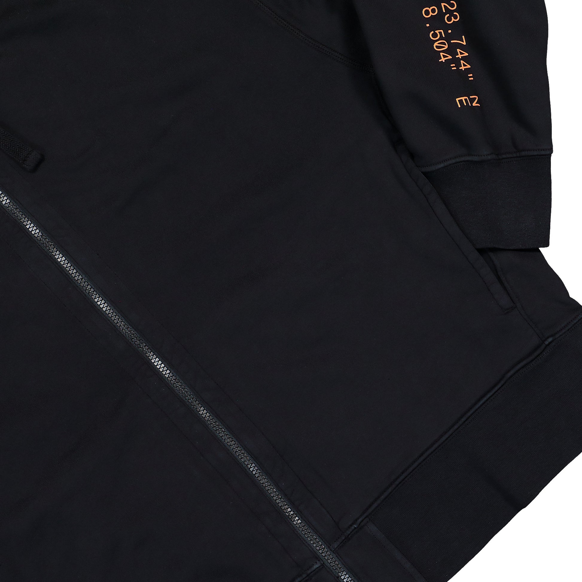 Stone Island Oversized Zip-Up Hooded Sweatshirt With Vertical Placement Print Black  Knits L2S156100009-S0467 V0029 Detail View 4 | GATE
