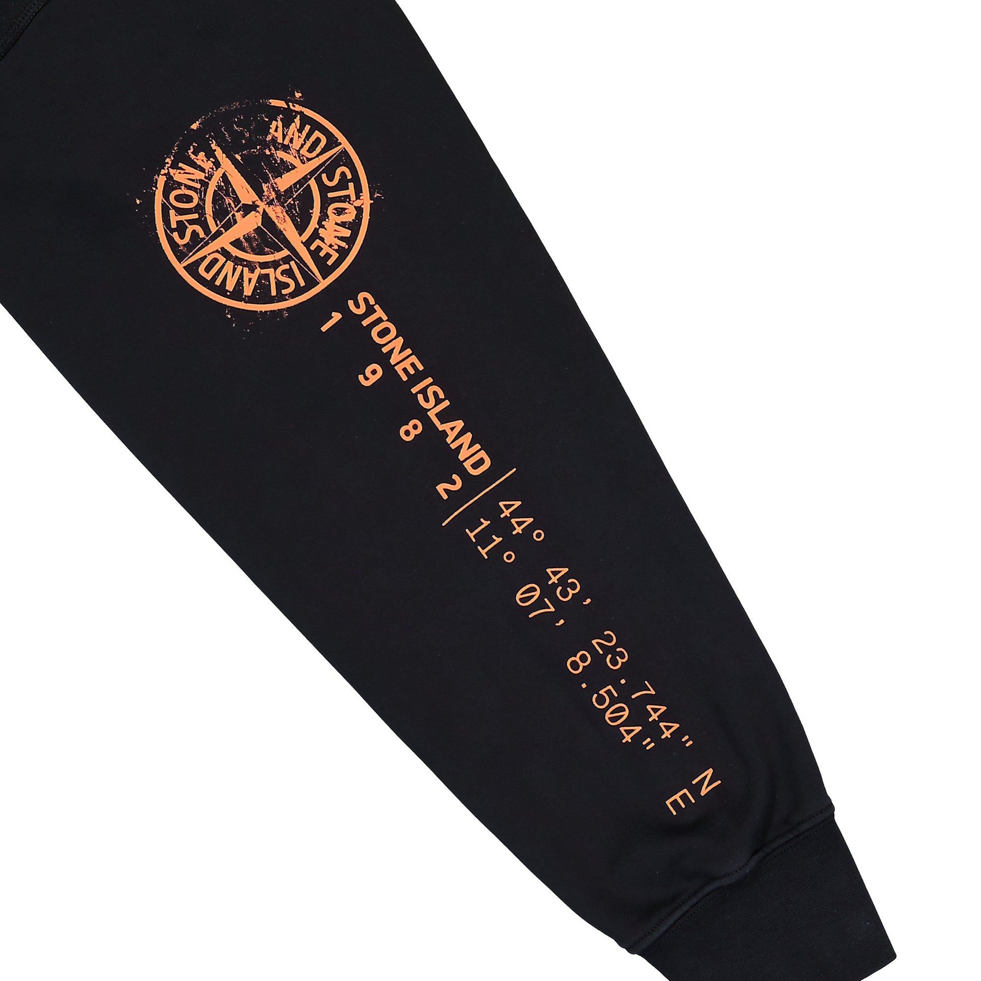 Stone Island Oversized Zip-Up Hooded Sweatshirt With Vertical Placement Print Black  Knits L2S156100009-S0467 V0029 Detail View 5 | GATE
