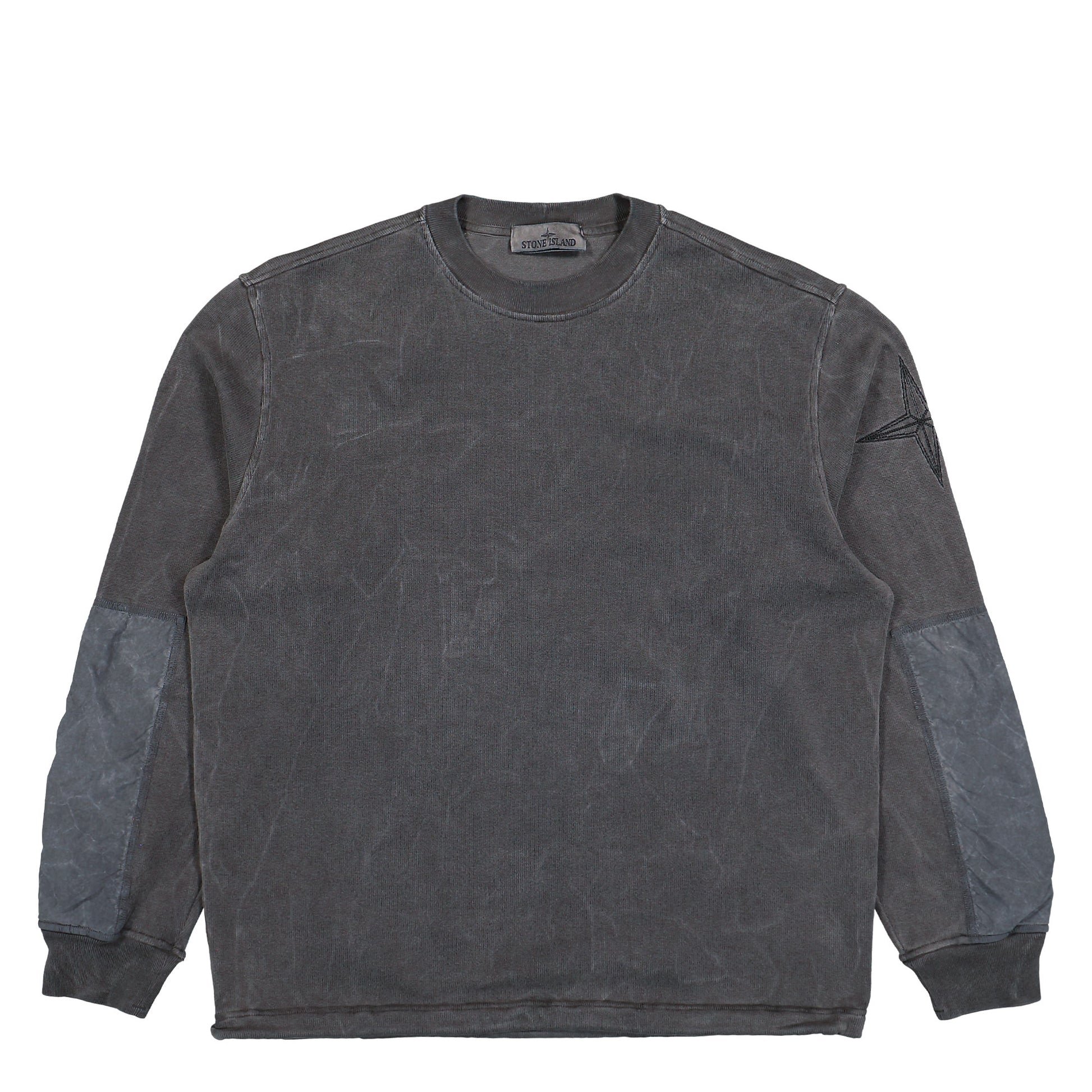 Stone Island Uneven Pigment Dyed Oversized Crewneck Sweatshirt With Contrast Fabric Panels Black  Sweatshirts L2S156100033-S00V2 V0029 Detail View 1 | GATE
