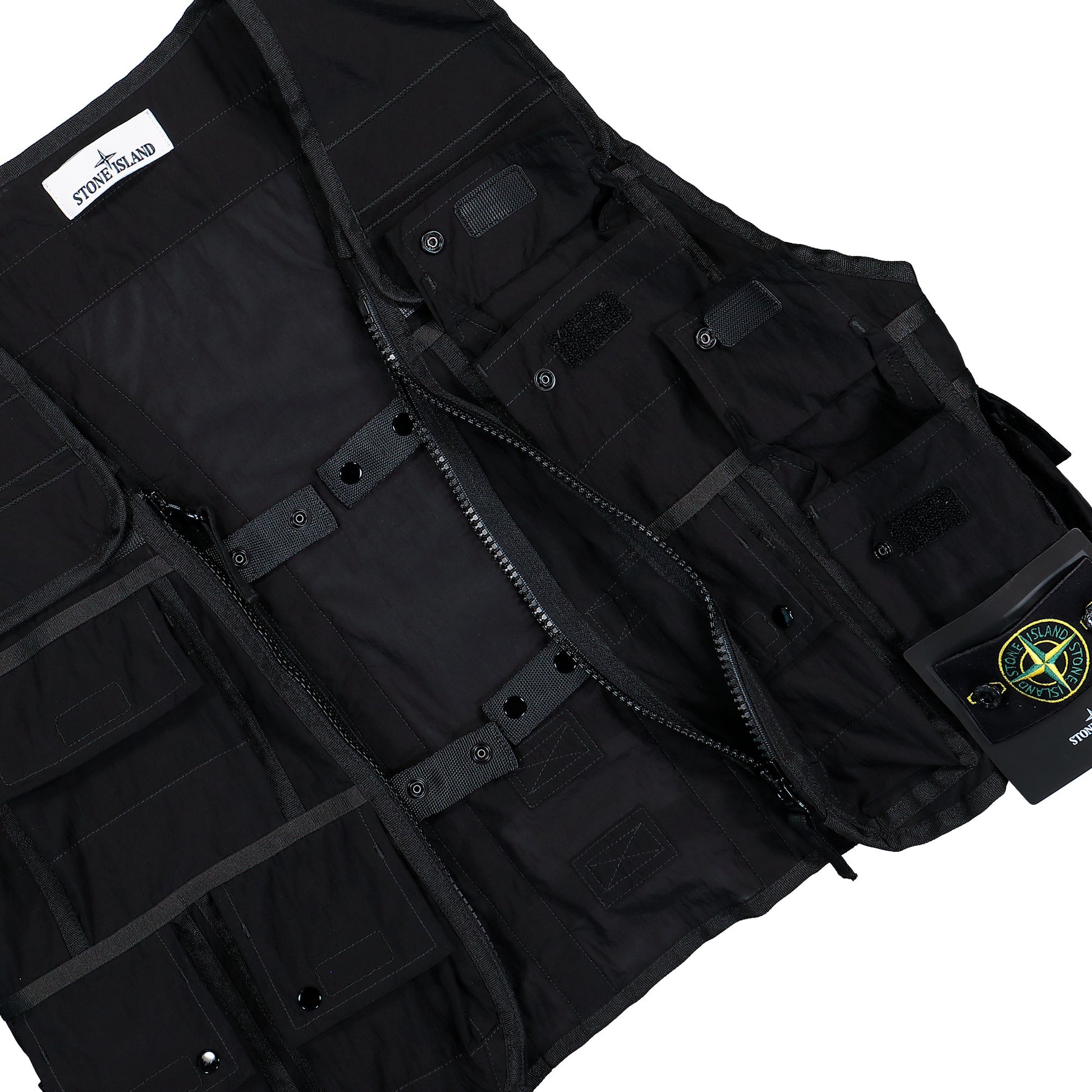 Stone Island Monofilament Organza Utility Vest With Pockets And Adjustable Belts Black Vests L2S15G100016-S0424 V0029 Detail View 4 | GATE