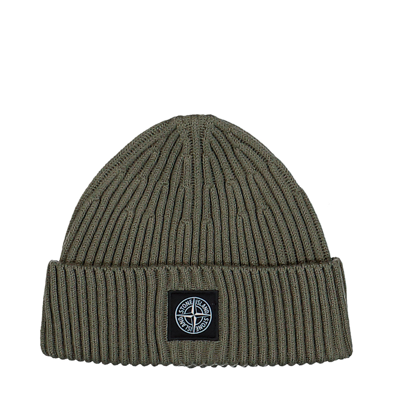 Stone Island Ribbed Knit Beanie With Compass Logo Patch Military Green Beanies L2S15N100002-S00C3 V005G Detail View 1 | GATE