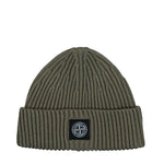 Stone Island Ribbed Knit Beanie With Compass Logo Patch Military Green Beanies L2S15N100002-S00C3 V005G Detail View 1 | GATE