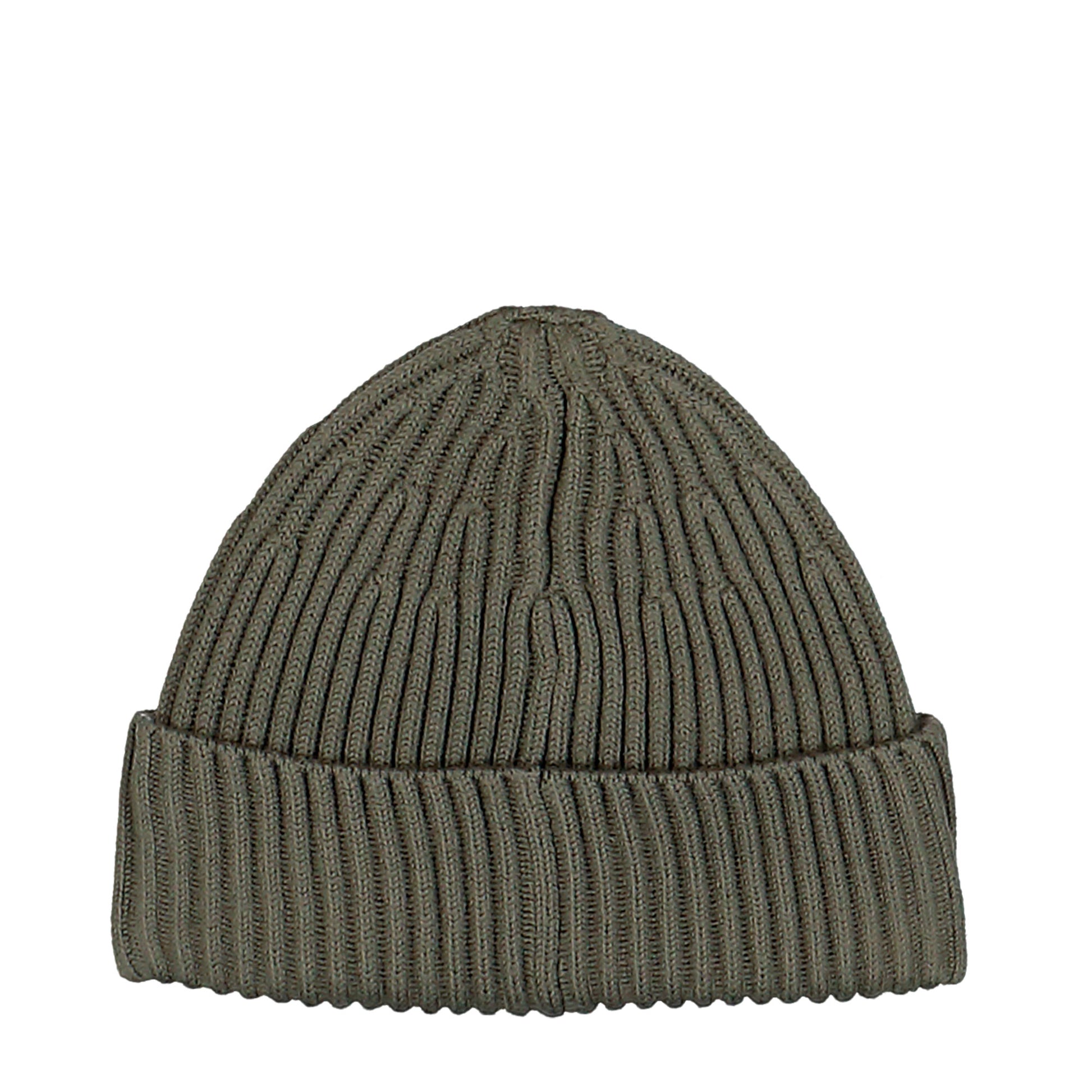 Stone Island Ribbed Knit Beanie With Compass Logo Patch Military Green Beanies L2S15N100002-S00C3 V005G Detail View 2 | GATE