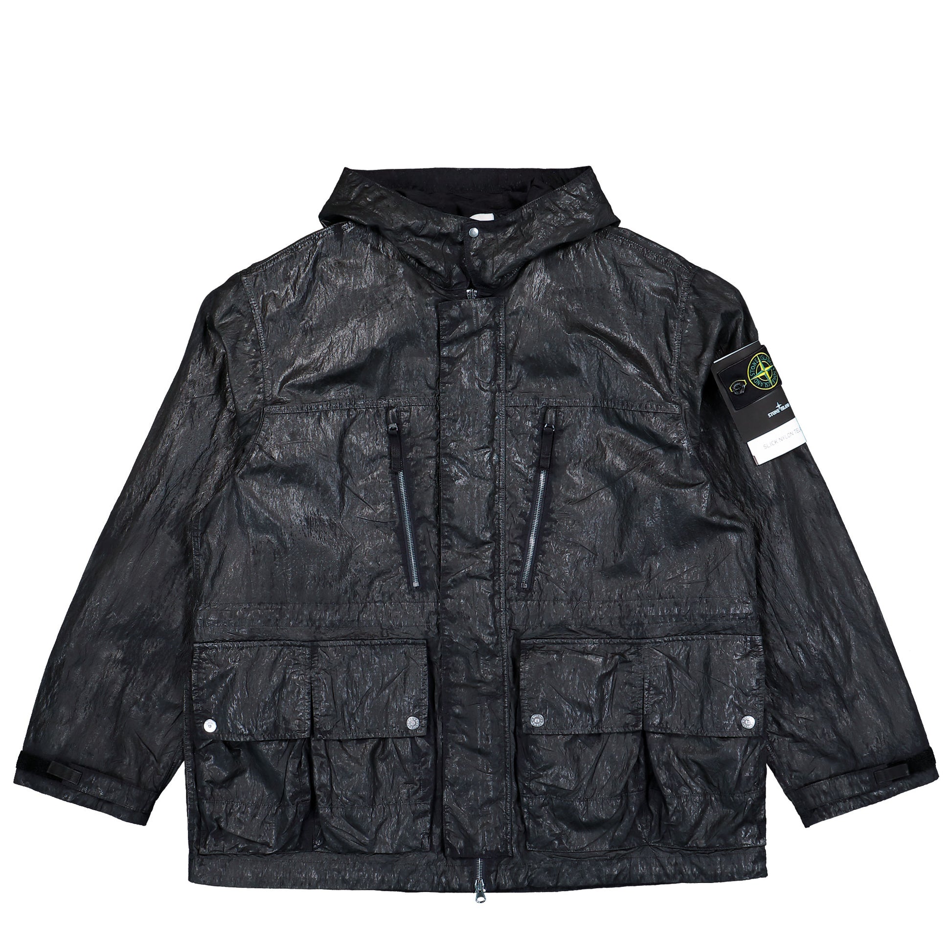 Stone Island Slick Nylon Tela-TC Hooded Jacket With Multiple Pockets Black Jackets L2S15Q100027-S0459 V0029 Detail View 1 | GATE