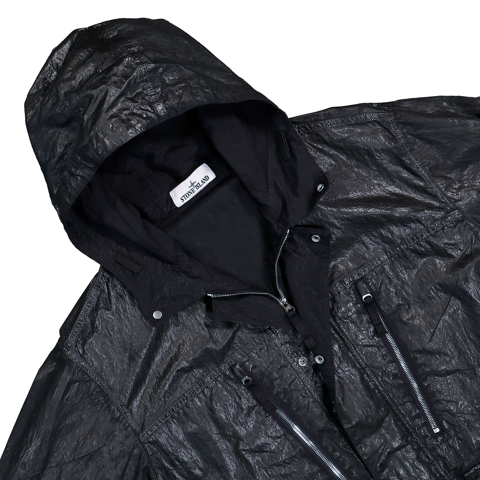 Stone Island Slick Nylon Tela-TC Hooded Jacket With Multiple Pockets Black Jackets L2S15Q100027-S0459 V0029 Detail View 3 | GATE