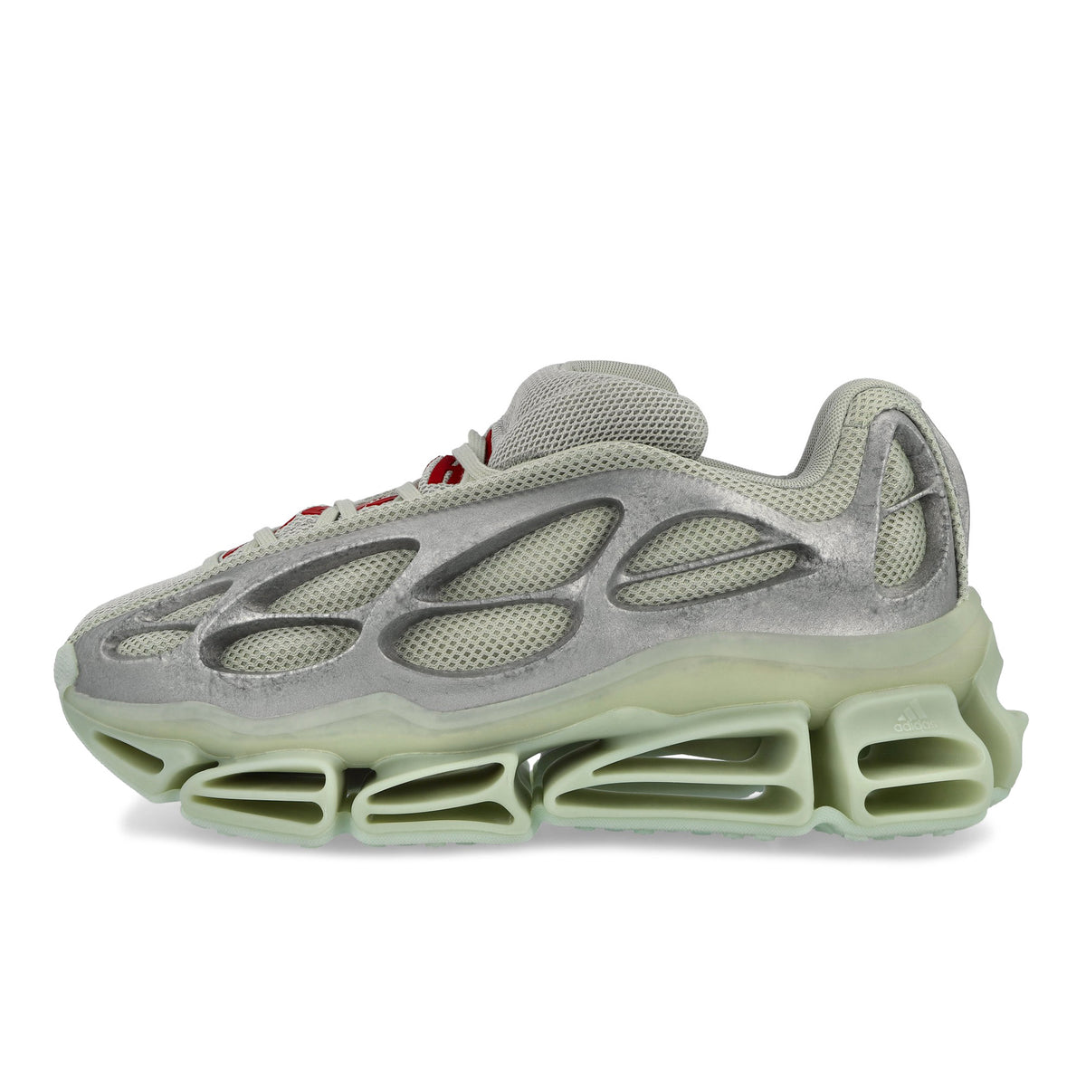 Willy Chavarria x adidas  Megaride Bones Halo Green / Silver Metallic / Better Scarlet Low Top Sneakers LA6162 Detail View 1 | GATE
