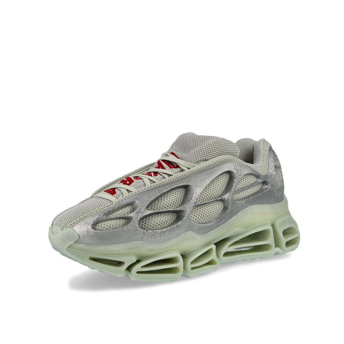 Willy Chavarria x adidas  Megaride Bones Halo Green / Silver Metallic / Better Scarlet Low Top Sneakers LA6162 Detail View 4 | GATE
