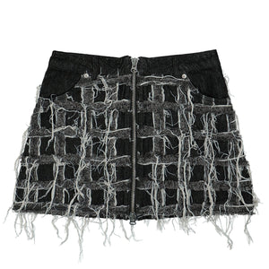 GATE Patchwork Mini Skirt Black Detail view 1 | Gate