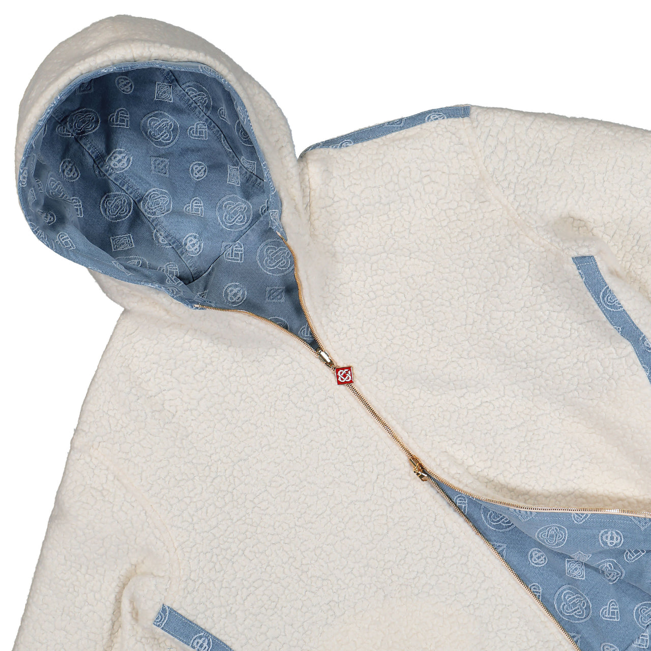 Casablanca Cashmere Terry Denim Reversible Jacket Bleached Monogram Denim Jackets M-AW25-JTP-429-01 Detail View 1 | GATE
