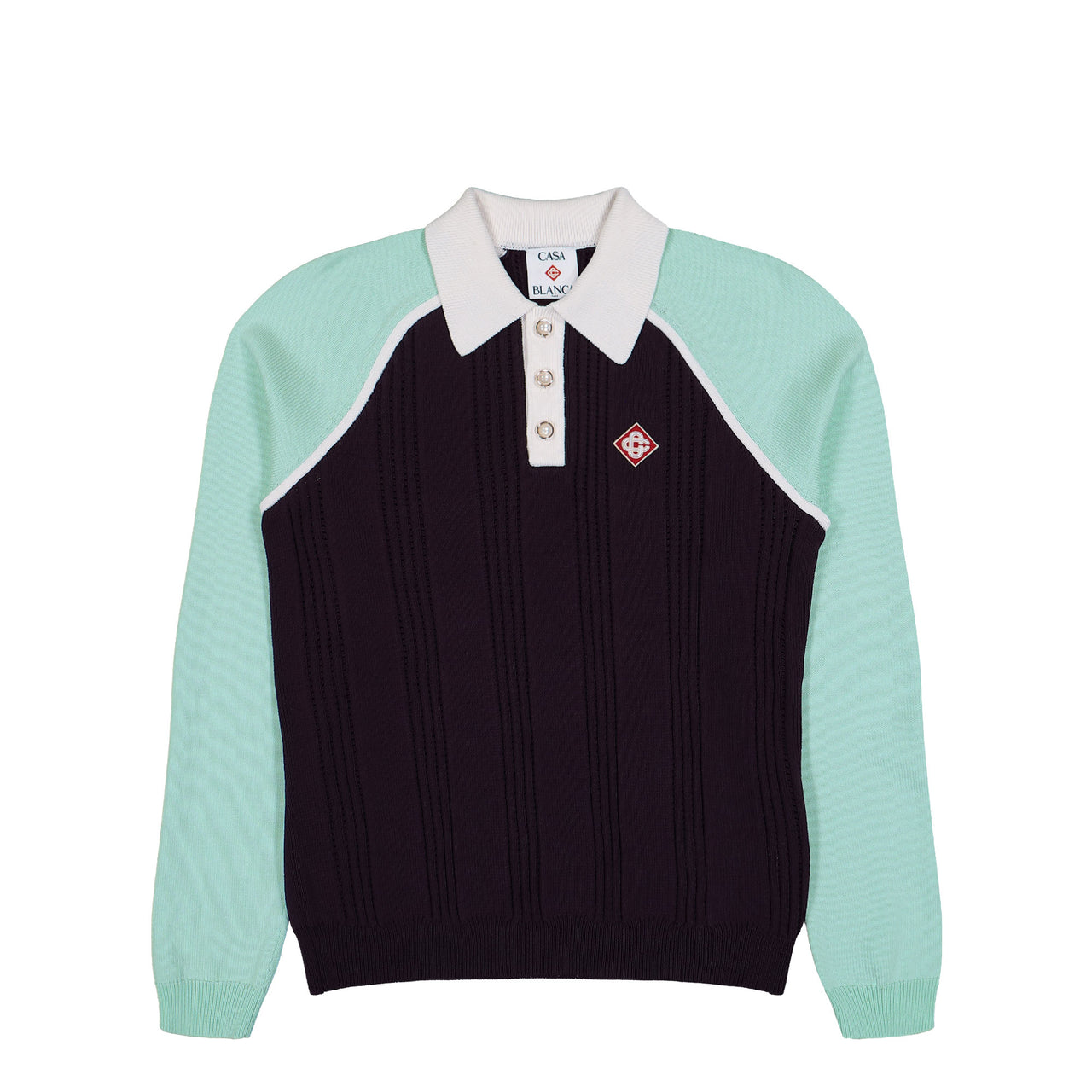 Casablanca Sporty Long Sleeve Polo Aubergine Knits M-AW25-KW-1131-01 Detail View 1 | GATE