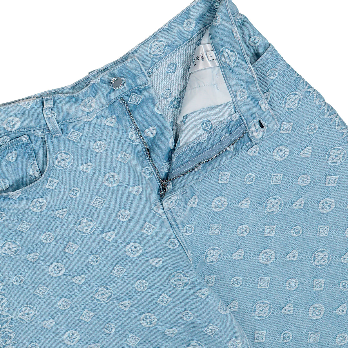 Casablanca Carpet Jacquard Baggy Denim Shorts Light Blue Carpet Jacquard Shorts M-AW26-DN-027-01 Detail View 4 | GATE