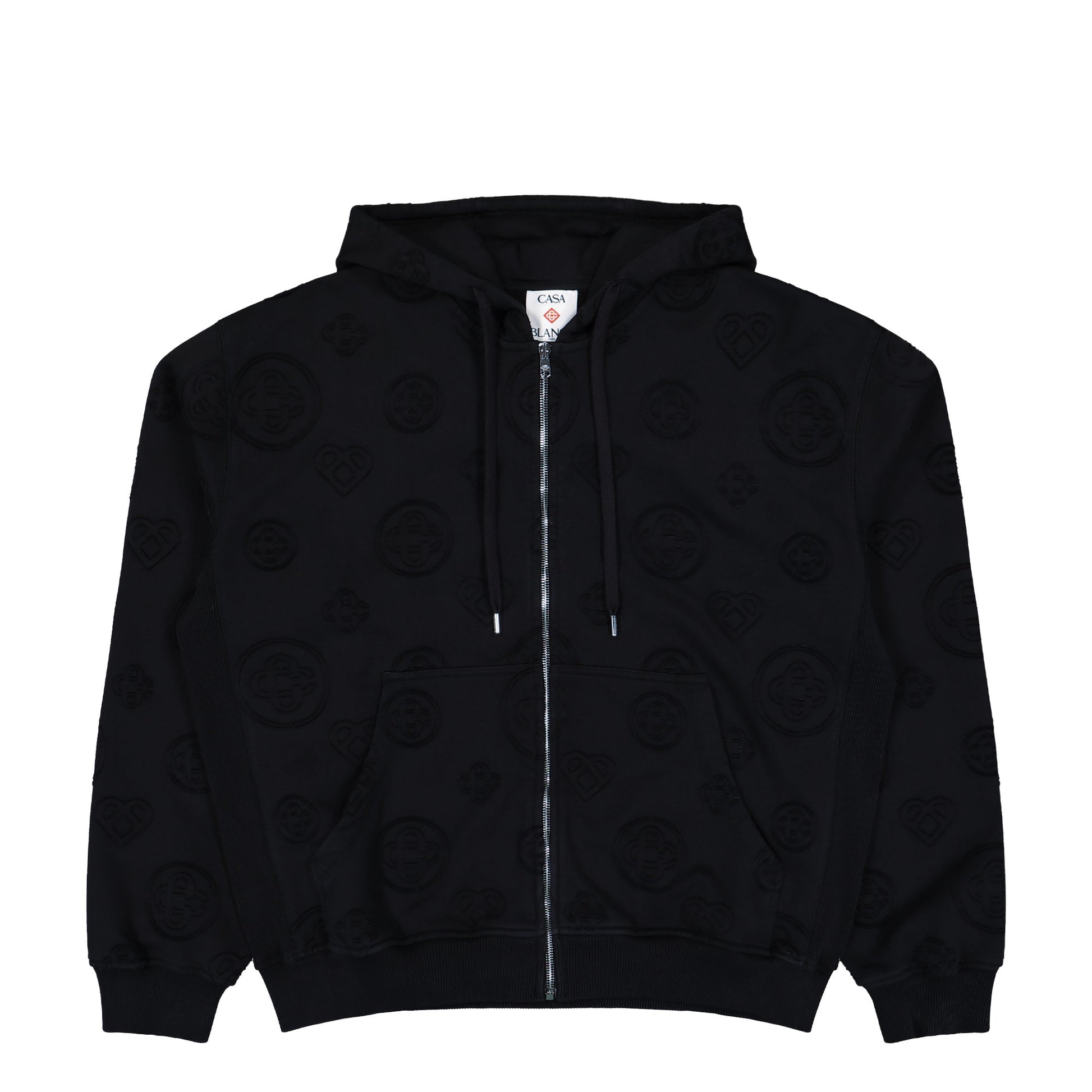 Casablanca Applique Monogram Zip Up Hoodie Black Loopback Hoodies M-PF26-JTP-512-02 Detail View 1 | GATE
