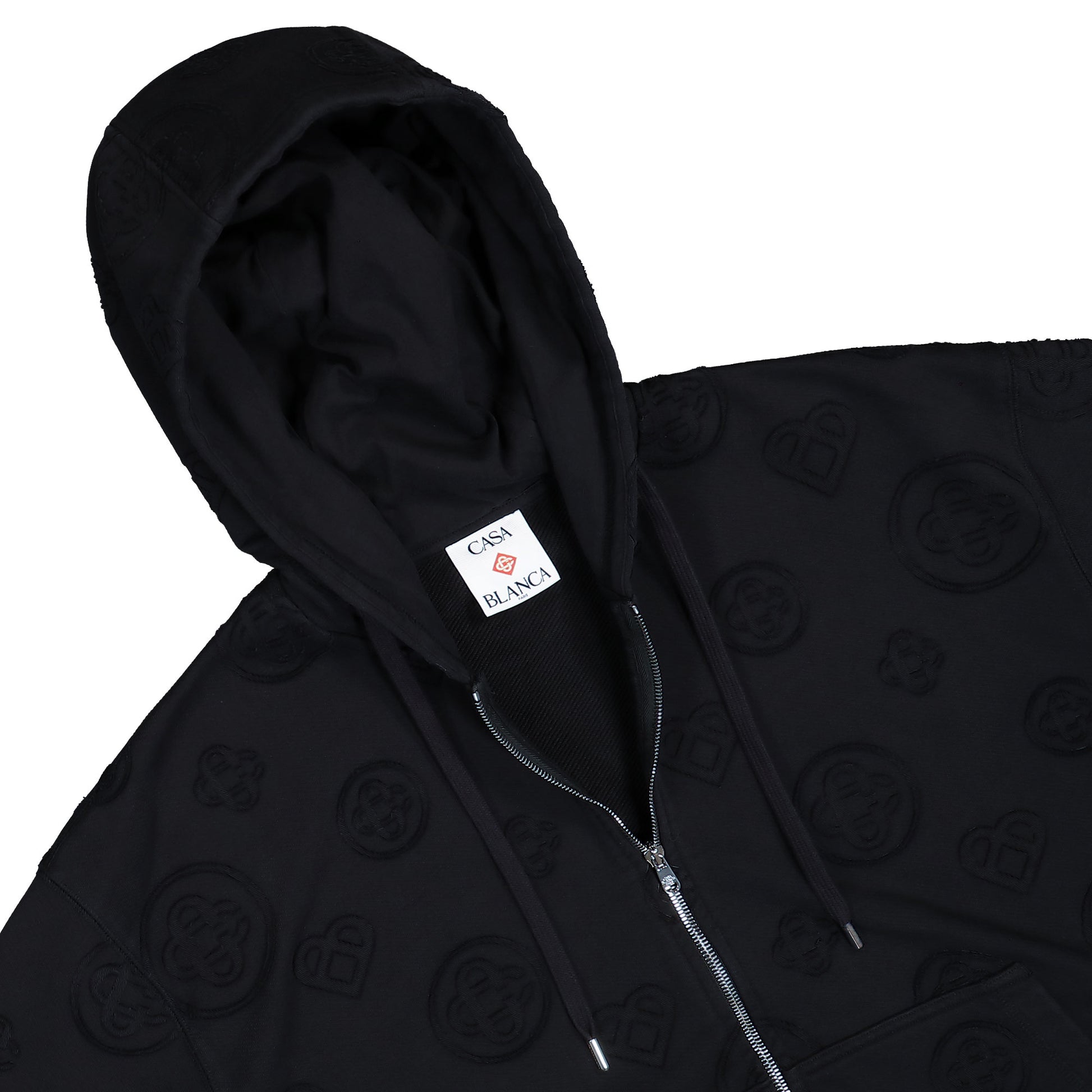 Casablanca Applique Monogram Zip Up Hoodie Black Loopback Hoodies M-PF26-JTP-512-02 Detail View 3 | GATE

