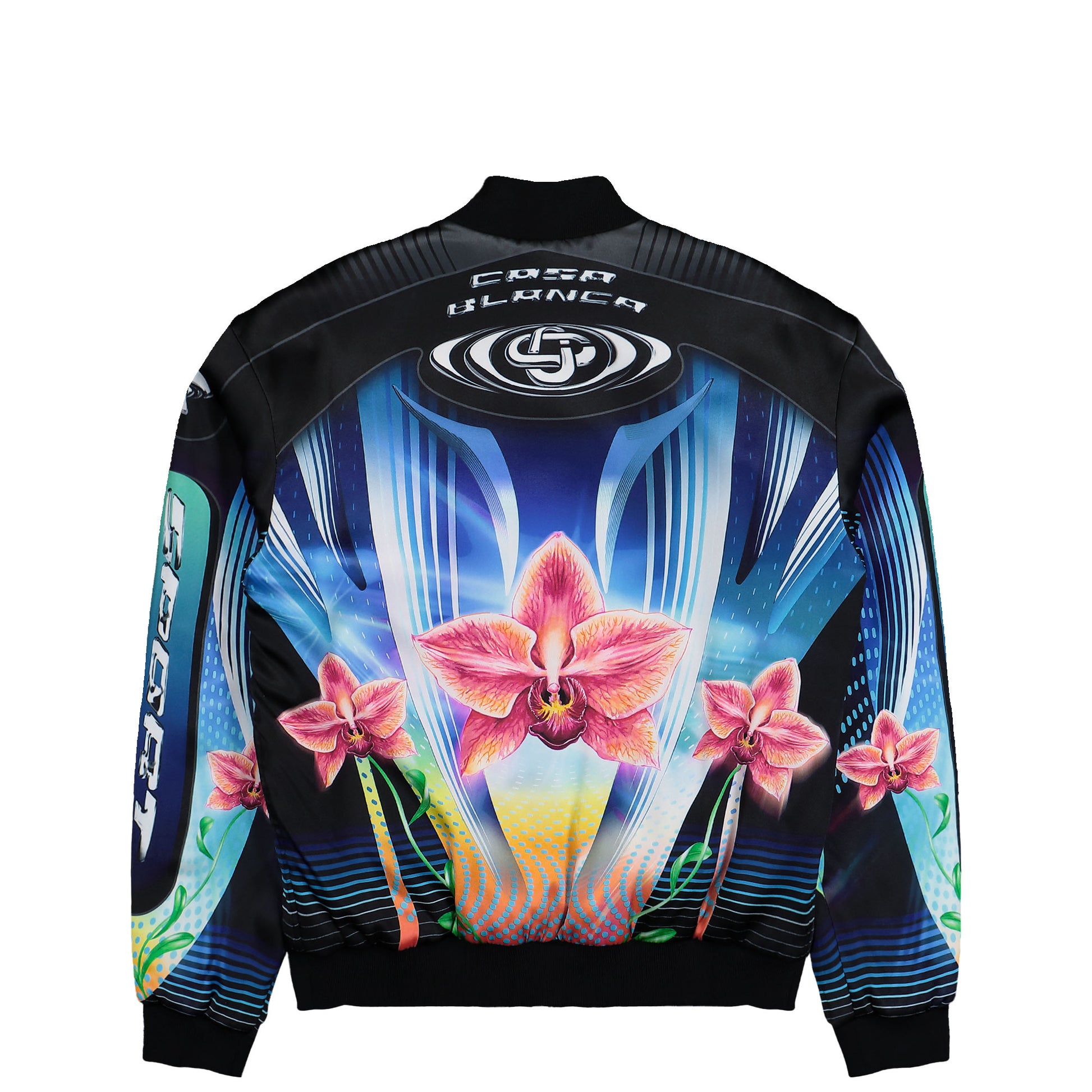 Casablanca Orchid Racer Printed Bomber Jacket Black / Multicolor Jackets M-SP26-JK-448-01 Detail View 2 | GATE